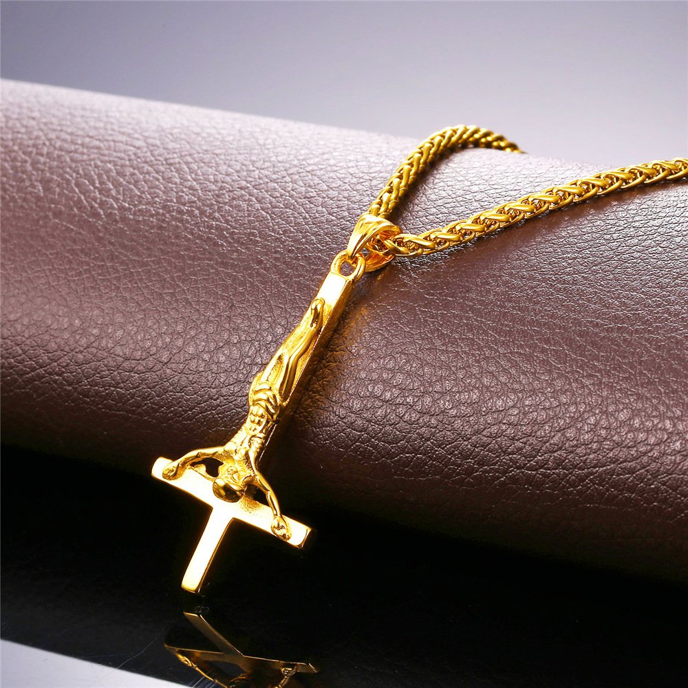 U7 Inverted Cross Necklace - Stainless Steel Upside Down Cross Pendant with Baphomet Goat Head Design for Men & Women | Gothic Jewelry for Alternative Fashion, Occult Style & Rock Music Lovers