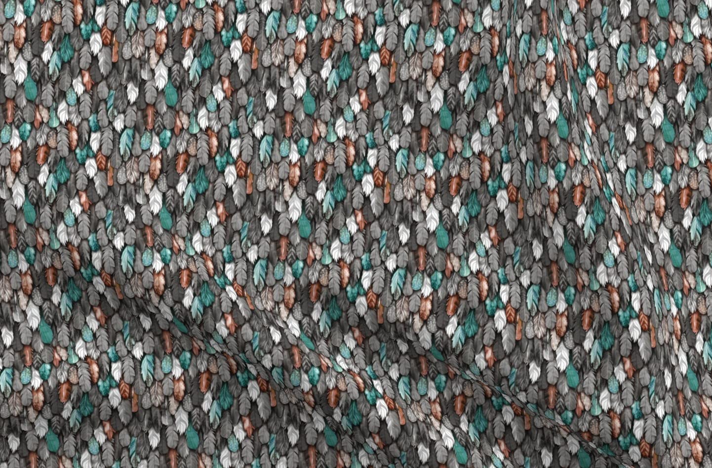 Flight Feathers Graying Owl Gray Grayscale Boho Printed Upholstery Velvet Fabric by The Yard - Spoonflower Fabric for Home Decor, Apparel & DIY Projects | Perfect for Curtains, Pillows, Dresses & Crafting