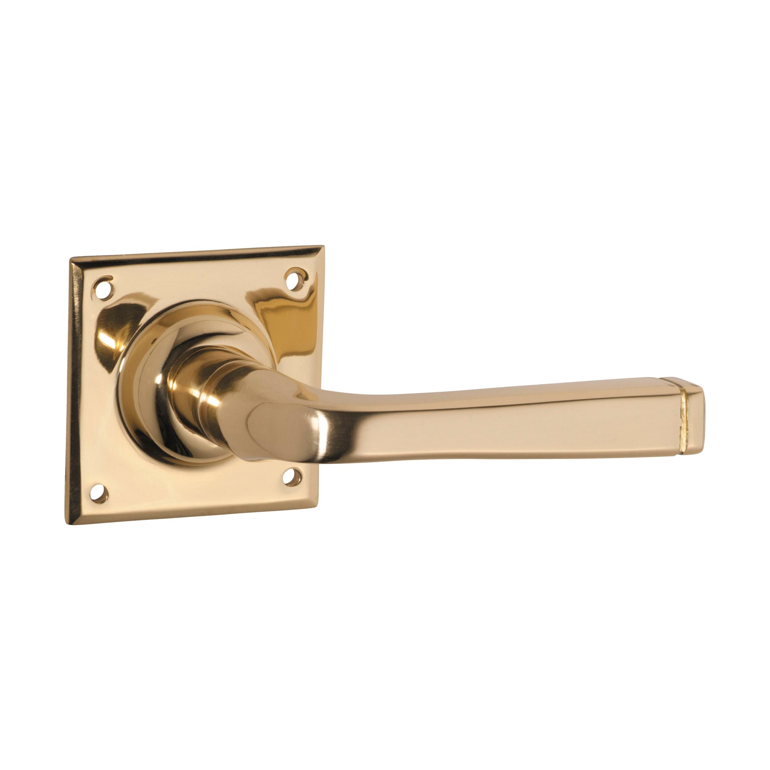 0677 Square Door Lever Set in Polished Brass - Menton Design (H60xW60xP70mm) - Perfect for Interior Doors, Bedrooms, and Office Spaces