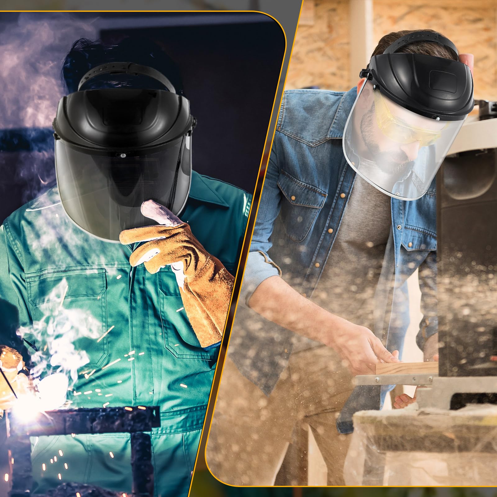 Amylove 2 Pack Lightweight Safety Face Shield with Welding Helmet - Black Protective Gear for Grinding, Cutting & Industrial Work | Perfect for Construction, Metalworking & DIY Projects