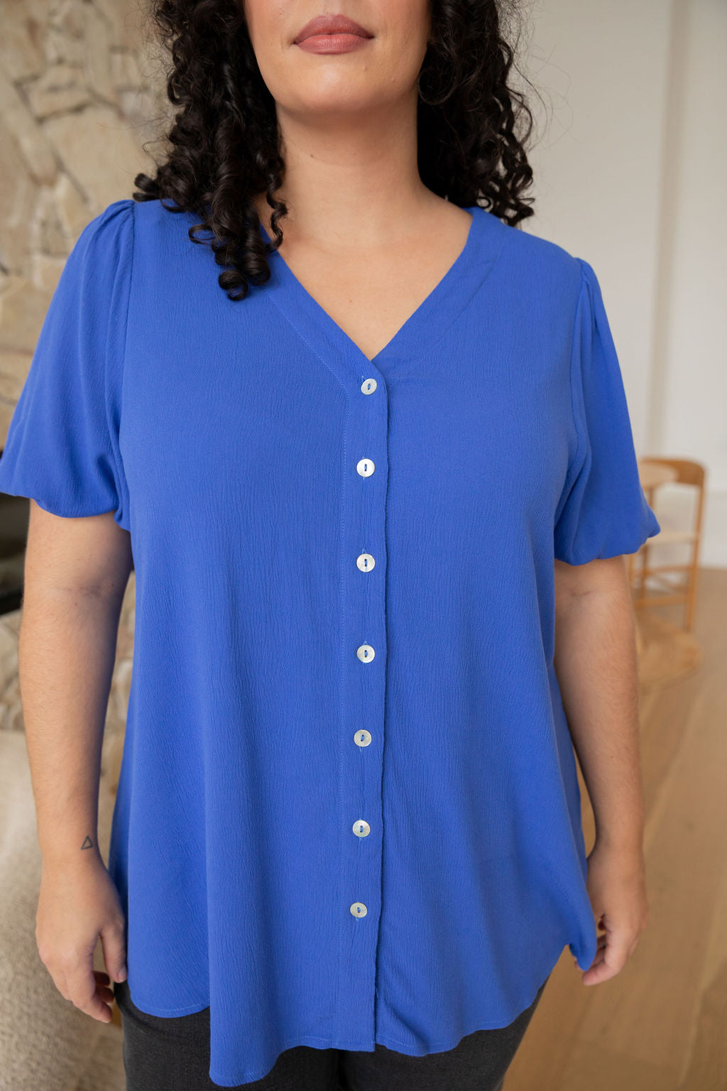 Winona Women's Short Sleeve Blouse - Cobalt Blue Casual Top for Work & Everyday Wear | Office Outfits & Weekend Style