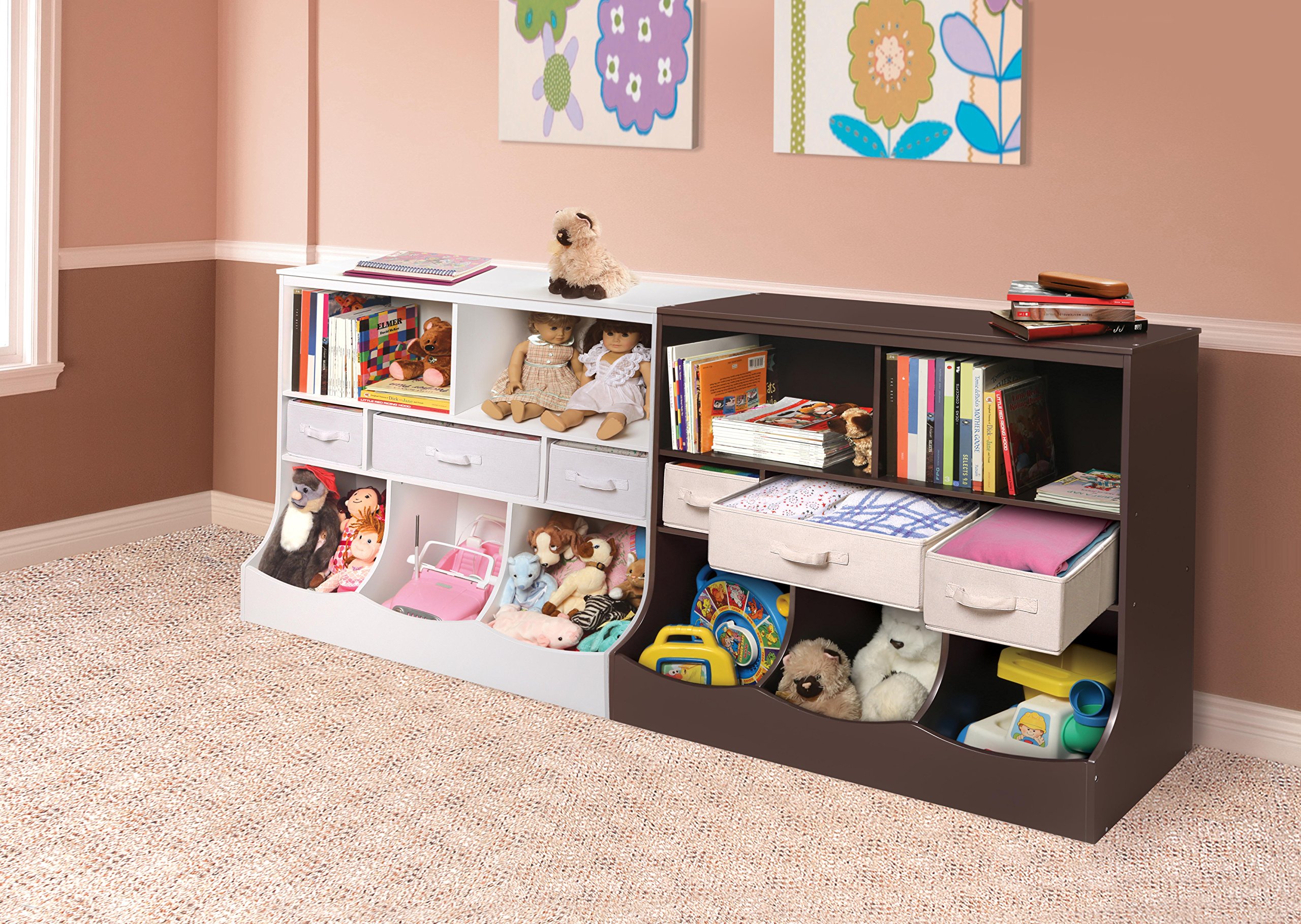 Badger Basket Kids Toy Storage and Bookshelf Organizer with 3 Bins - Espresso Finish for Nursery, Playroom & Bedroom Organization