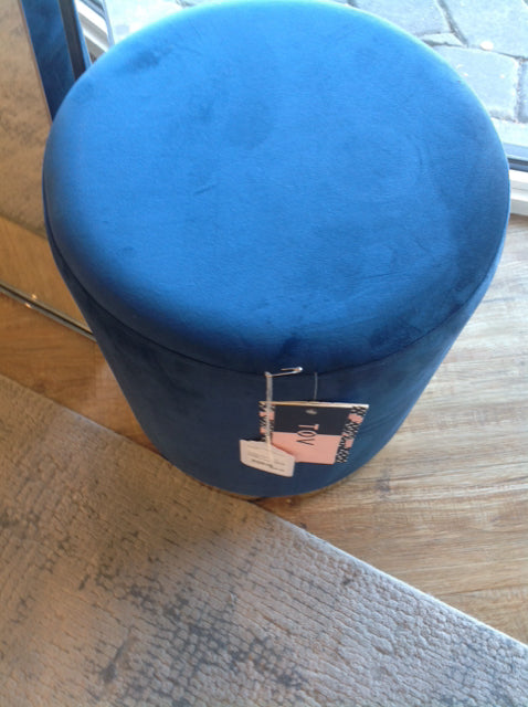 Luxury Blue Velvet Ottoman with Gold Trim - Elegant Footstool for Living Room, Bedroom & Office - Perfect for Home Decor & Relaxation