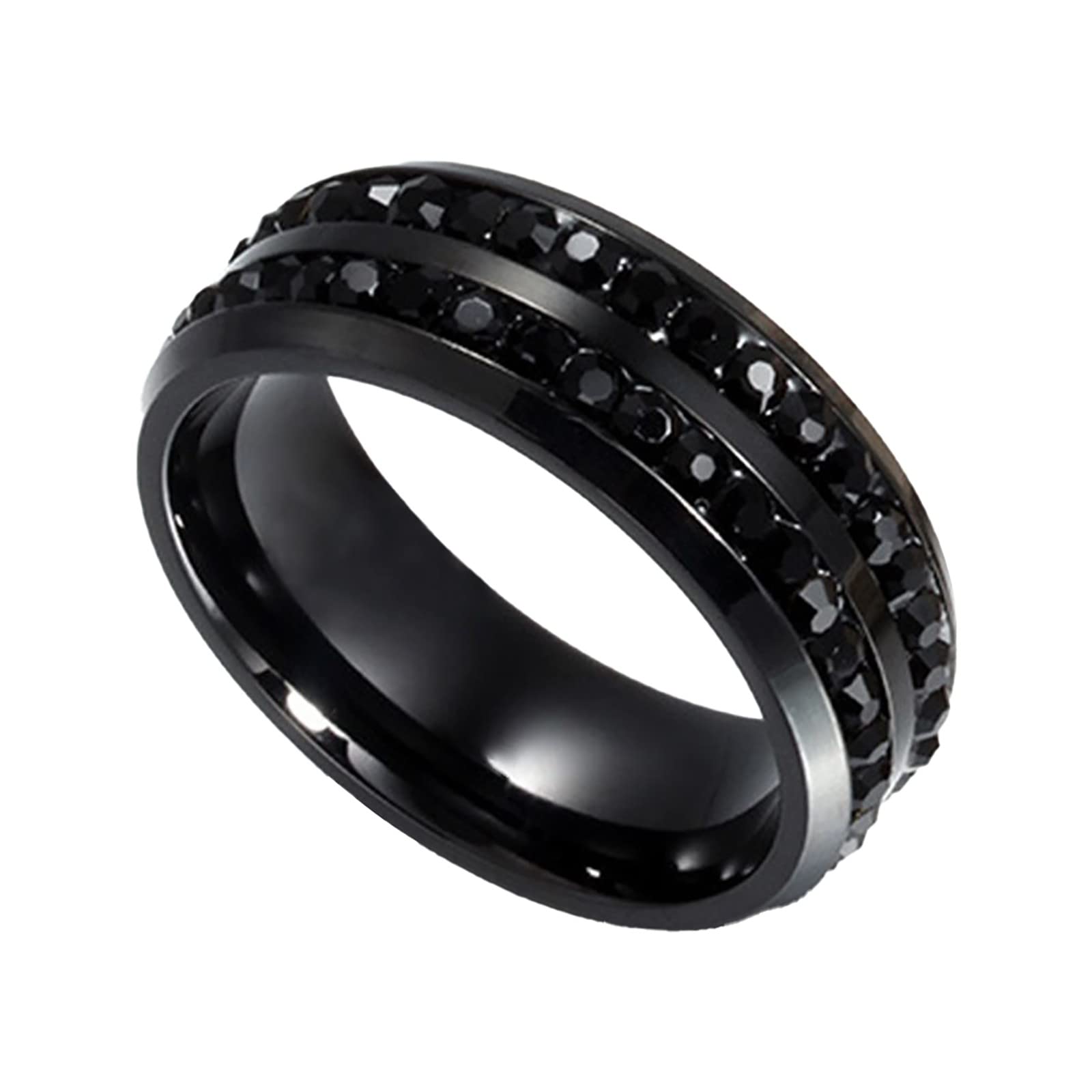 Stackable Ring Set for Women & Men - 2 Universal Rings & Diamond Ring in Black (Size 9) | Perfect for Couples, Anniversaries & Everyday Fashion