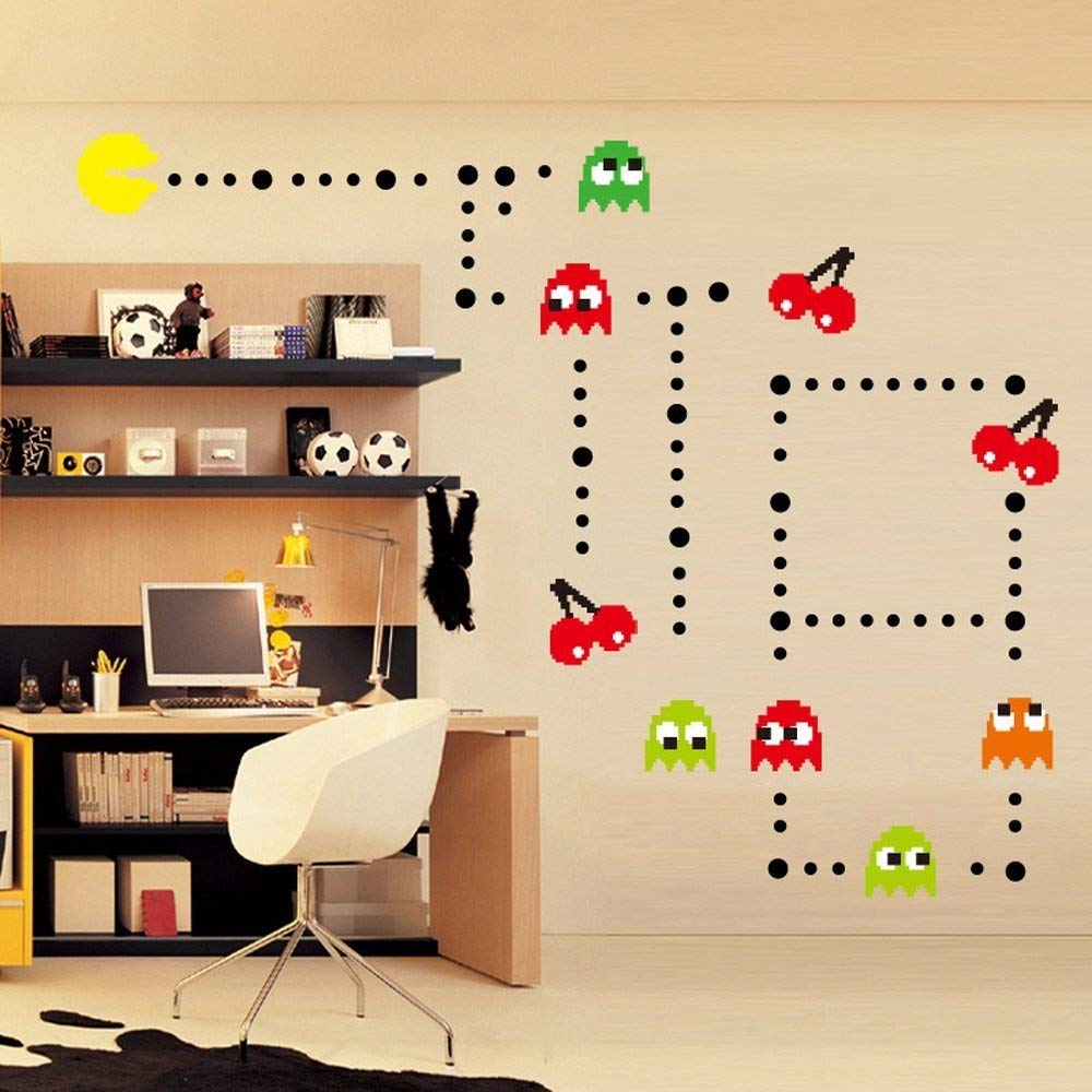 Pac-Man Arcade Game Wall Decal - Removable Cartoon Stickers for Kids Bedroom & Nursery Room Decor - Fun Video Game Themed Wall Murals for Gamers Room & Playroom
