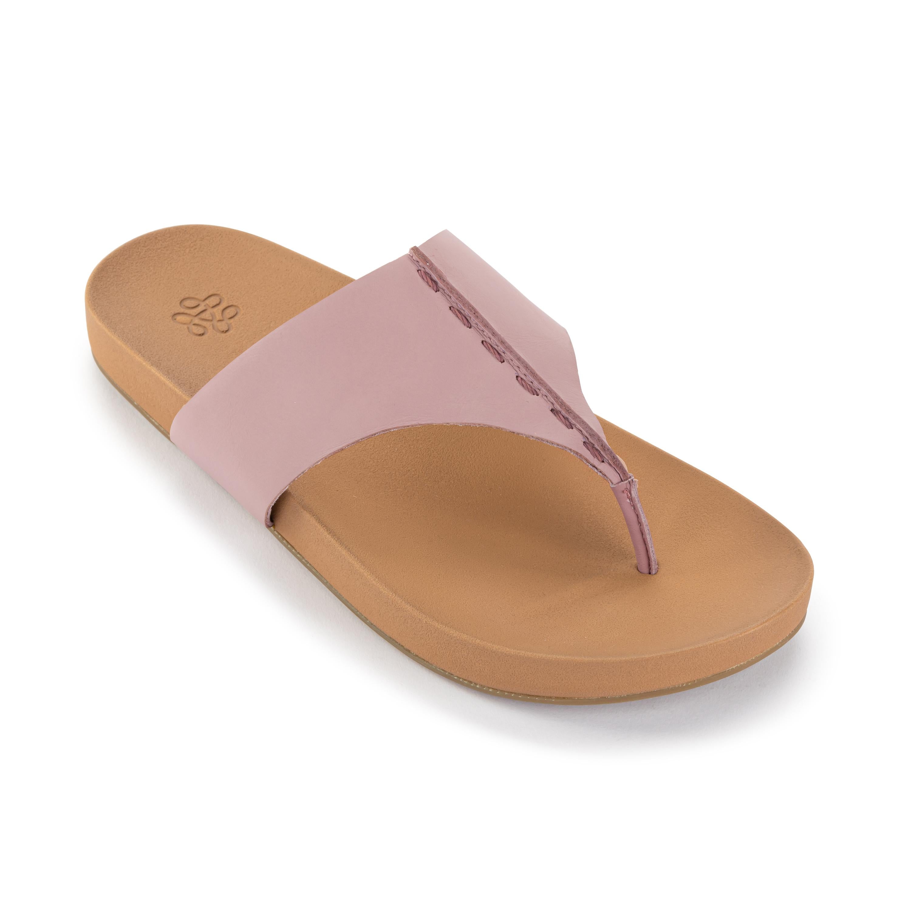 Everly Women's Leather Sandals - Comfortable Rosewood Color Casual Footwear for Summer, Beach, and Outdoor Activities