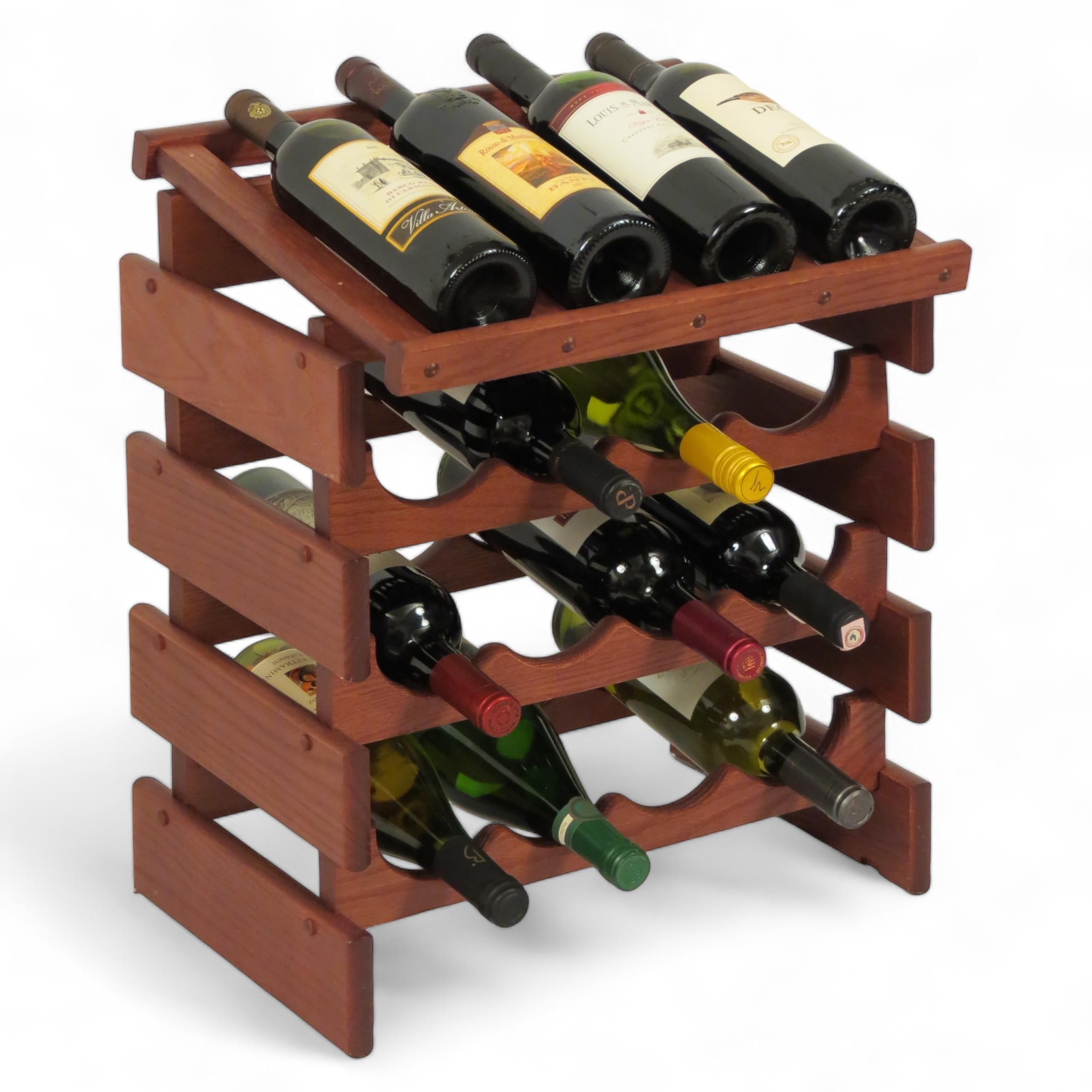 16-Bottle Dakota Wooden Mallet Wine Rack - Solid Mahogany Display Top for Wine Cellars, Bars & Home Decor