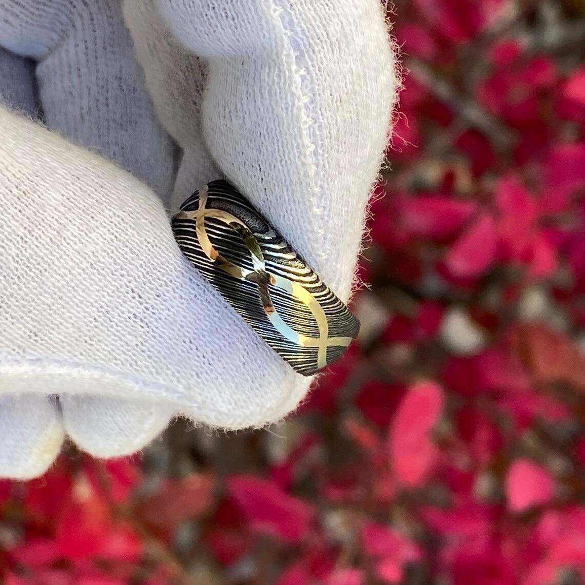 Handmade Damascus Steel Infinity Symbol Ring with Copper Inlay - Custom KE-205-AT Wedding Band, Father's Day Gift for Men (Colors May Vary) | Perfect for Anniversaries, Engagements & Special Occasions