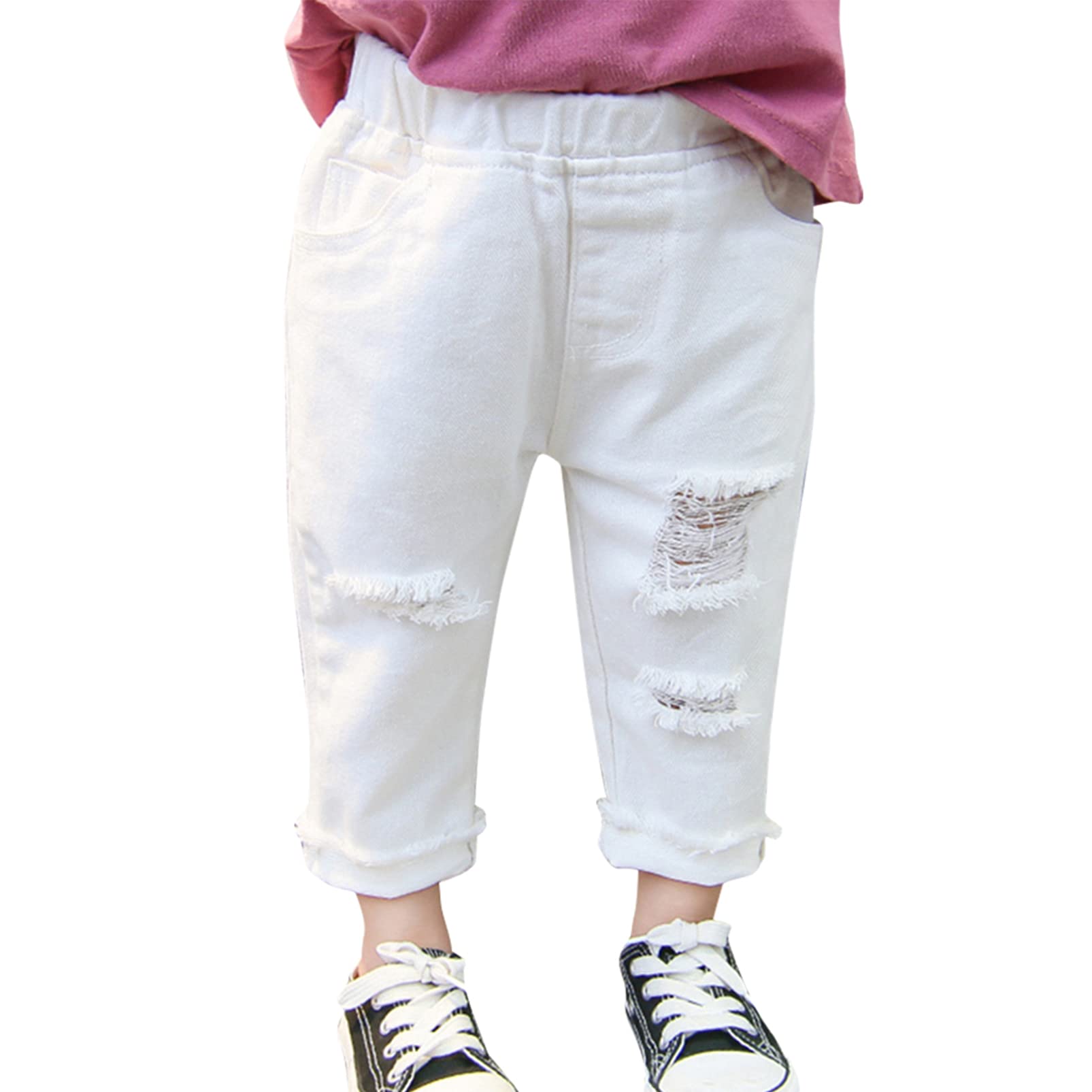 YOOJIA Toddler Ripped Denim Shorts for Boys & Girls - Stretch Elastic Waistband Comfortable Summer Pants - Perfect for Playdates, Beach Outings and Casual Wear