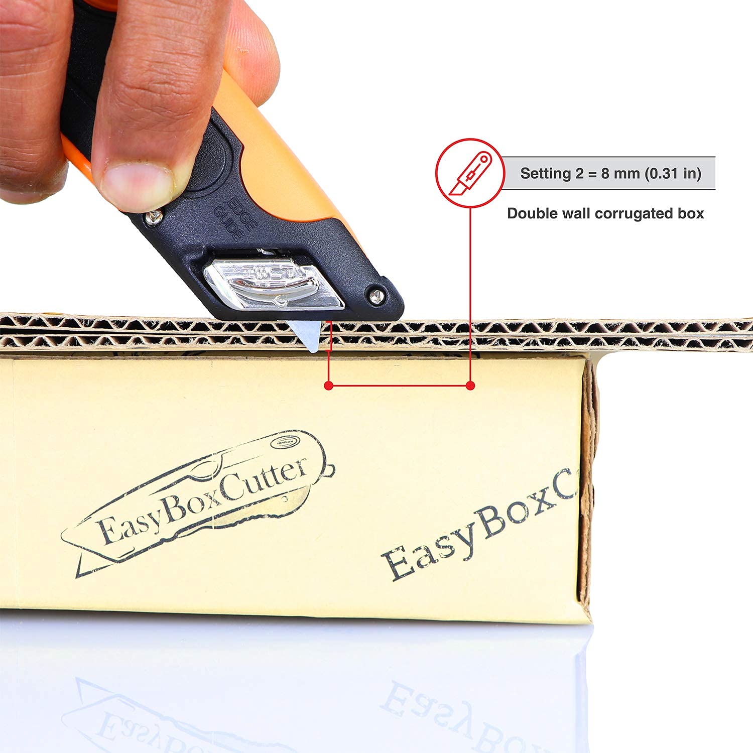 Professional Modern Box Cutter with 3 Adjustable Blade Depth Settings, Squeeze Trigger, Edge Guides, Holster & Lanyard - Includes Extra Blades (1000 Orange) - Perfect for Warehouse, Shipping, Moving & DIY Projects