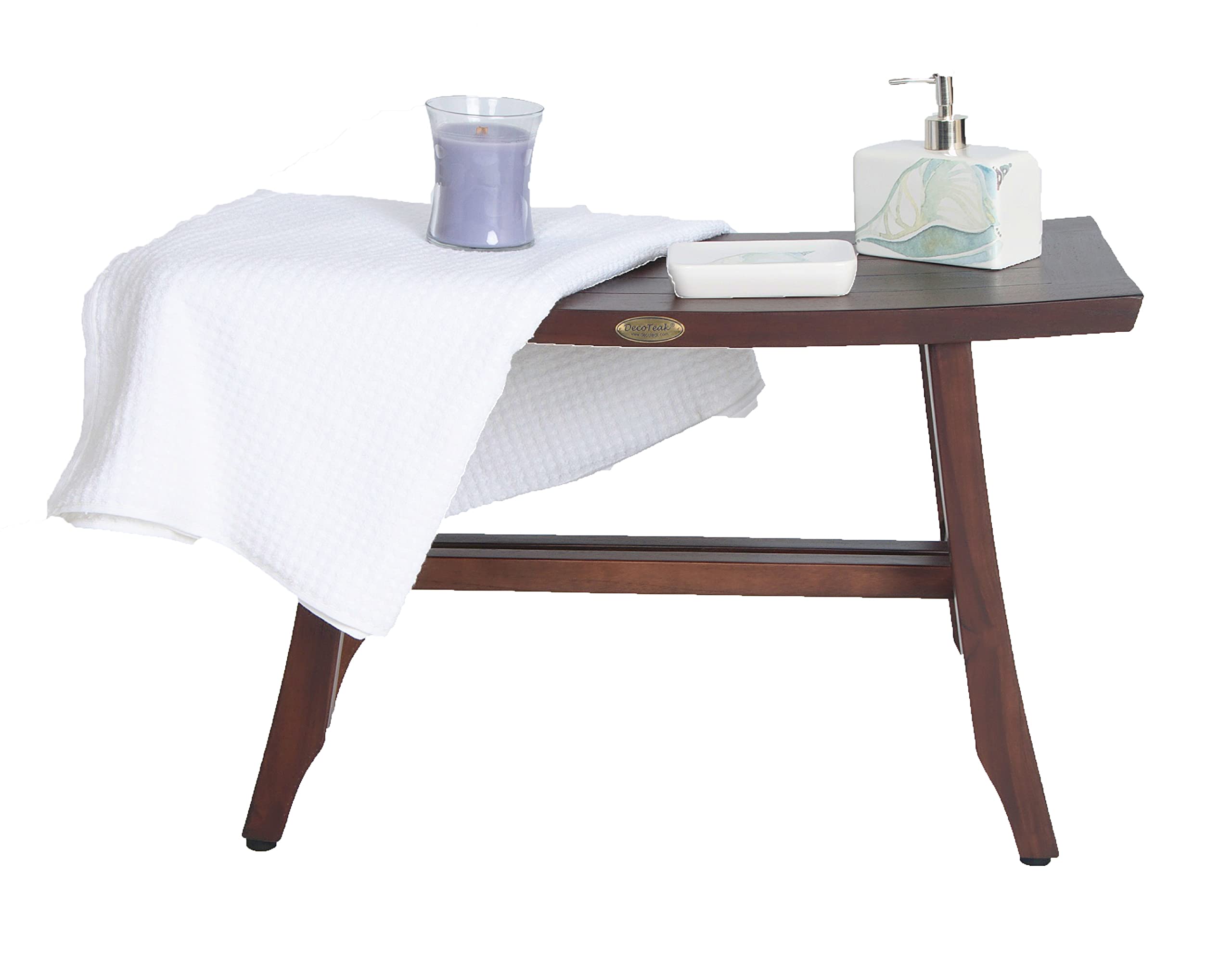 Waterproof Teak Shower Bench - 24 Inch Brown Stool for Bathroom Safety & Storage