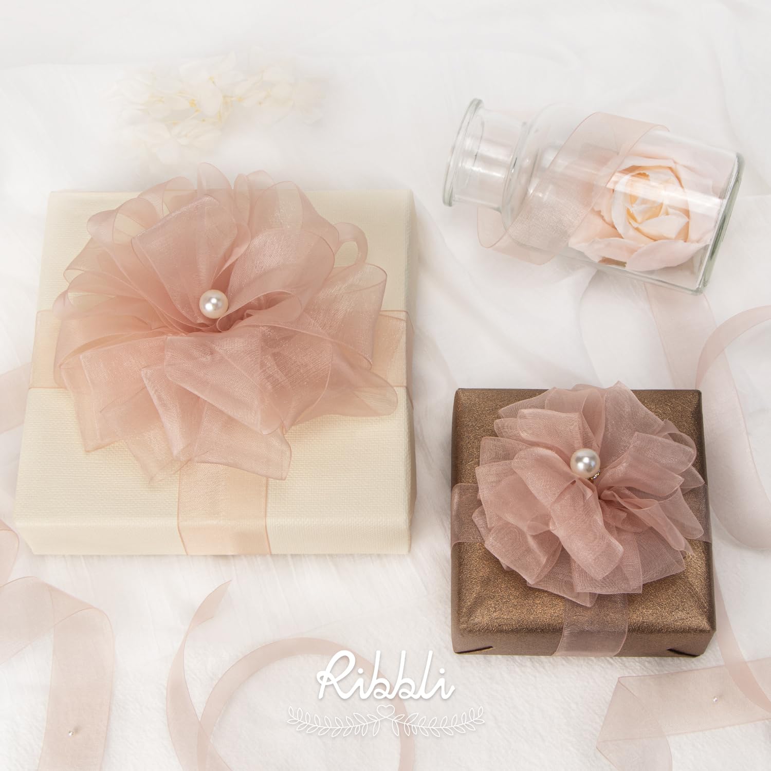 Ribbli Sweet Nectar Pink Organza Ribbon - 1/2 Inch x 50 Yards Continuous Roll, Rose Gold Sheer Ribbon for Gift Wrapping, Cookie Packaging, Wedding Decorations & DIY Crafts - Perfect for Party Favors, Scrapbooking & Floral Arrangements