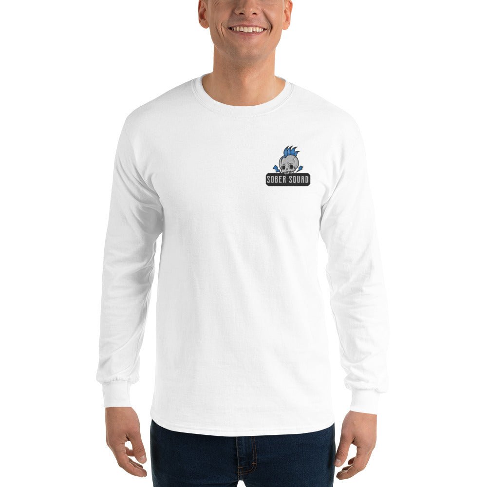 Sober Squad Embroidered Men's Long Sleeve Shirt - Comfortable Casual Button Up for Recovery & Support Groups - Perfect for AA Meetings, Sober Events & Everyday Wear