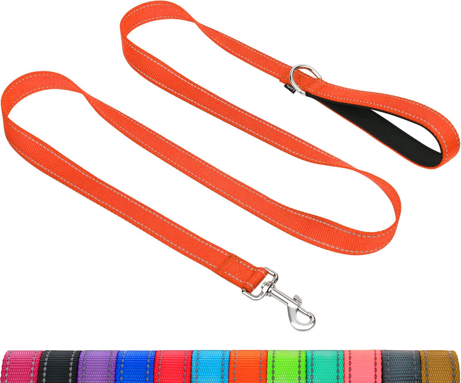 Taglory Reflective Dog Leash for Small to Medium Dogs - 3/4 Inch Wide, 5 ft Long Neoprene-Padded Leash with Comfort Handle - Perfect for Walking, Training & Night Safety (Orange, Under 20 lbs) - Ideal for Park Adventures, Evening Walks & Pet Training Sessions