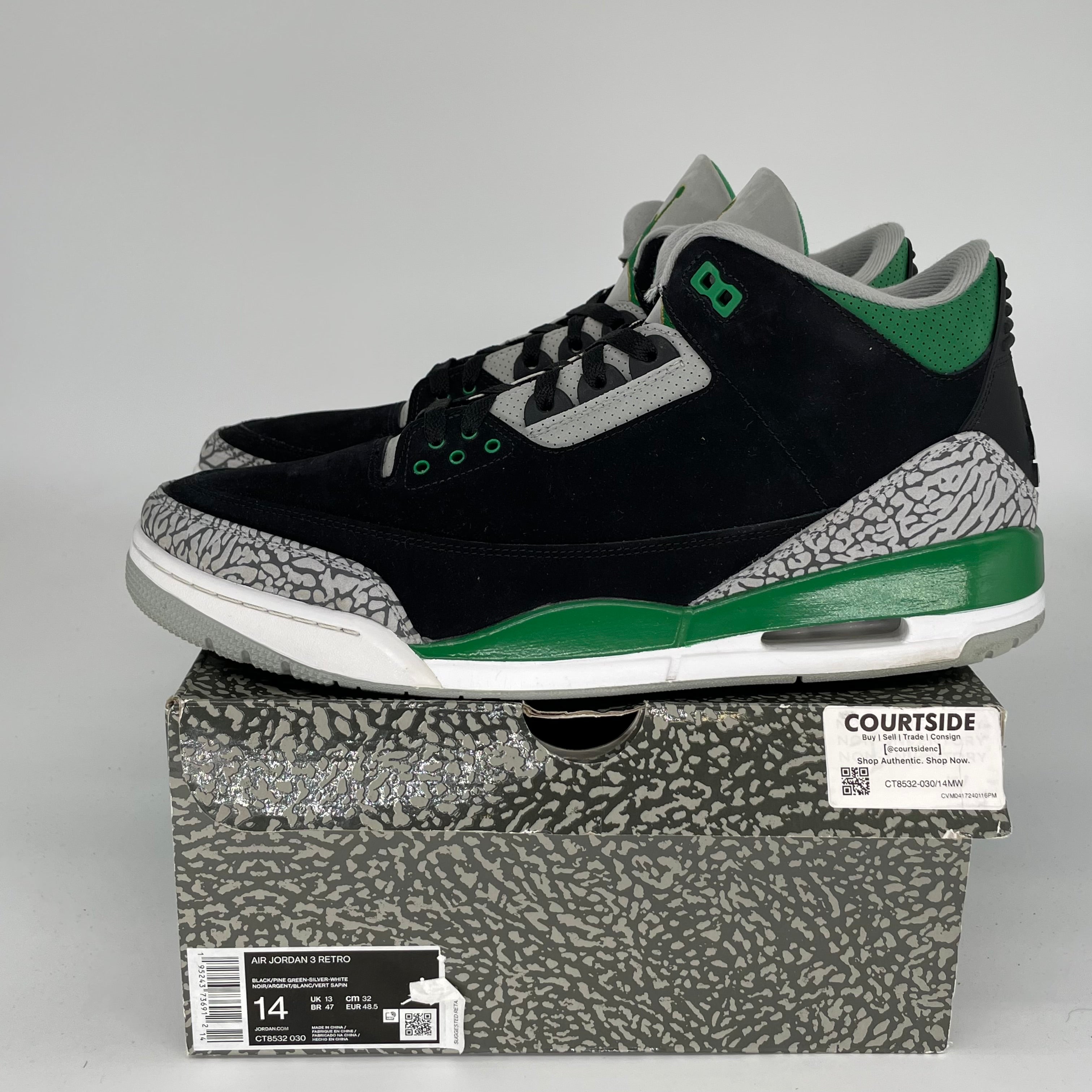 AIR JORDAN 3 Retro Pine Green Basketball Shoes Men's Size 14 (CT8532-030) - Perfect for Streetwear & Court Performance