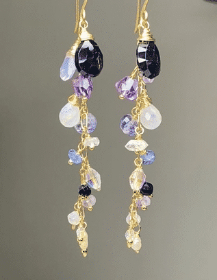 Amethyst Scorolite Black Spinel Long Dangle Earrings - Elegant Bohemian Statement Jewelry for Women | Perfect for Parties, Weddings & Special Occasions