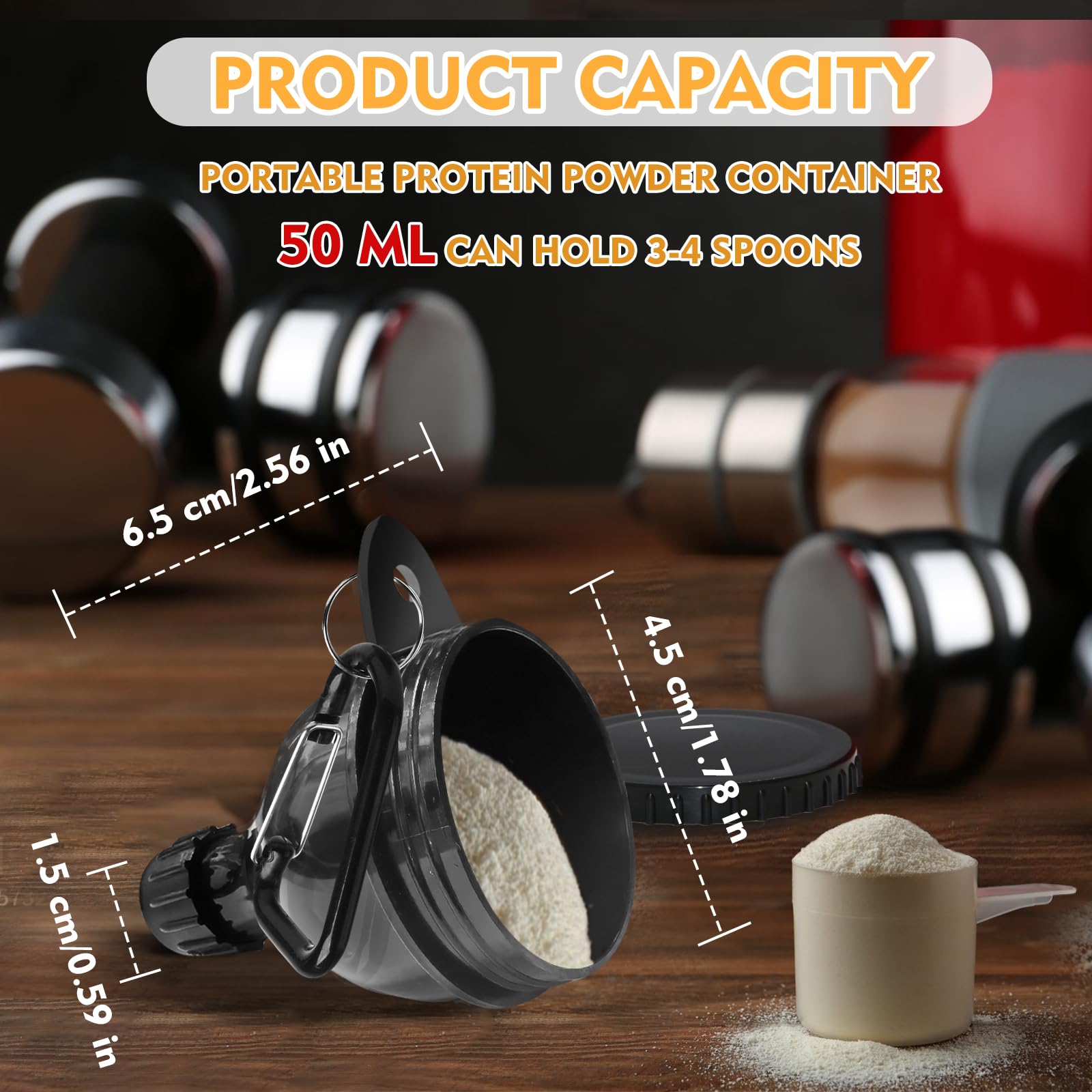 2 Pack Protein Powder Funnel - Portable 50ml Protein Powder Keychain Holder for Gym, Workout & Travel - Leakproof Protein Shaker Container for Fitness Enthusiasts & Athletes (Perfect for Pre/Post Workout Nutrition On-The-Go)