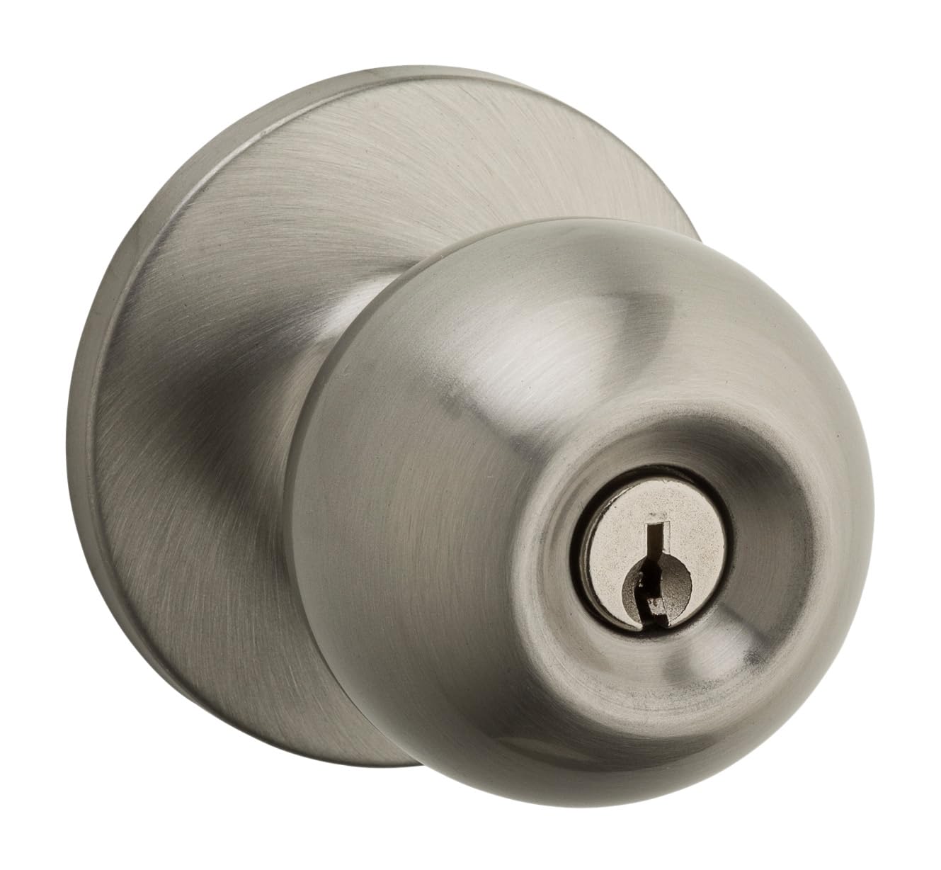 Weiser Regina Satin Nickel Keyed Entry Door Knob with Lock - Exterior/Interior Front Door Handle for Home, Bedroom, Bathroom & Office - Traditional Home Décor for Enhanced Security & Style