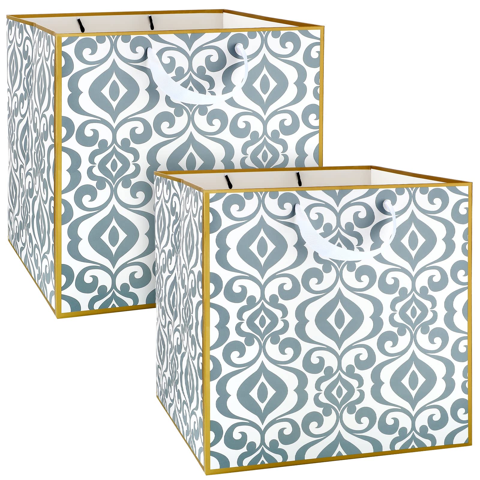 2-Pack Extra Large White Gift Bags with Handles - 11.8x11.8x11.8 Inch Square Reusable Wedding, Birthday & Holiday Present Bags - Perfect for Oversized Gifts, Party Favors & Special Occasions