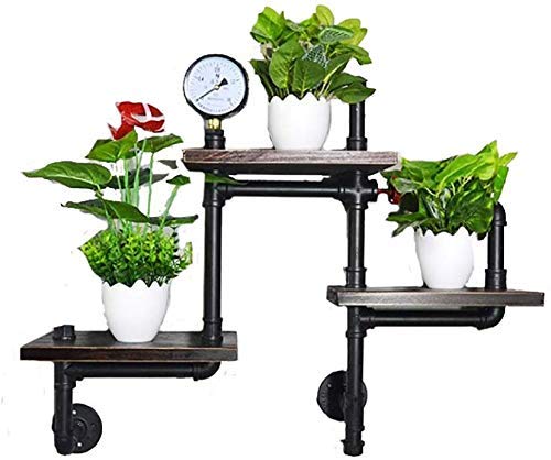Vintage Style 3-Tier Floating Wall Shelves with Iron Brackets & Wood - Decorative Storage Display Shelf for Living Room, Bedroom, Bathroom & Office Organization