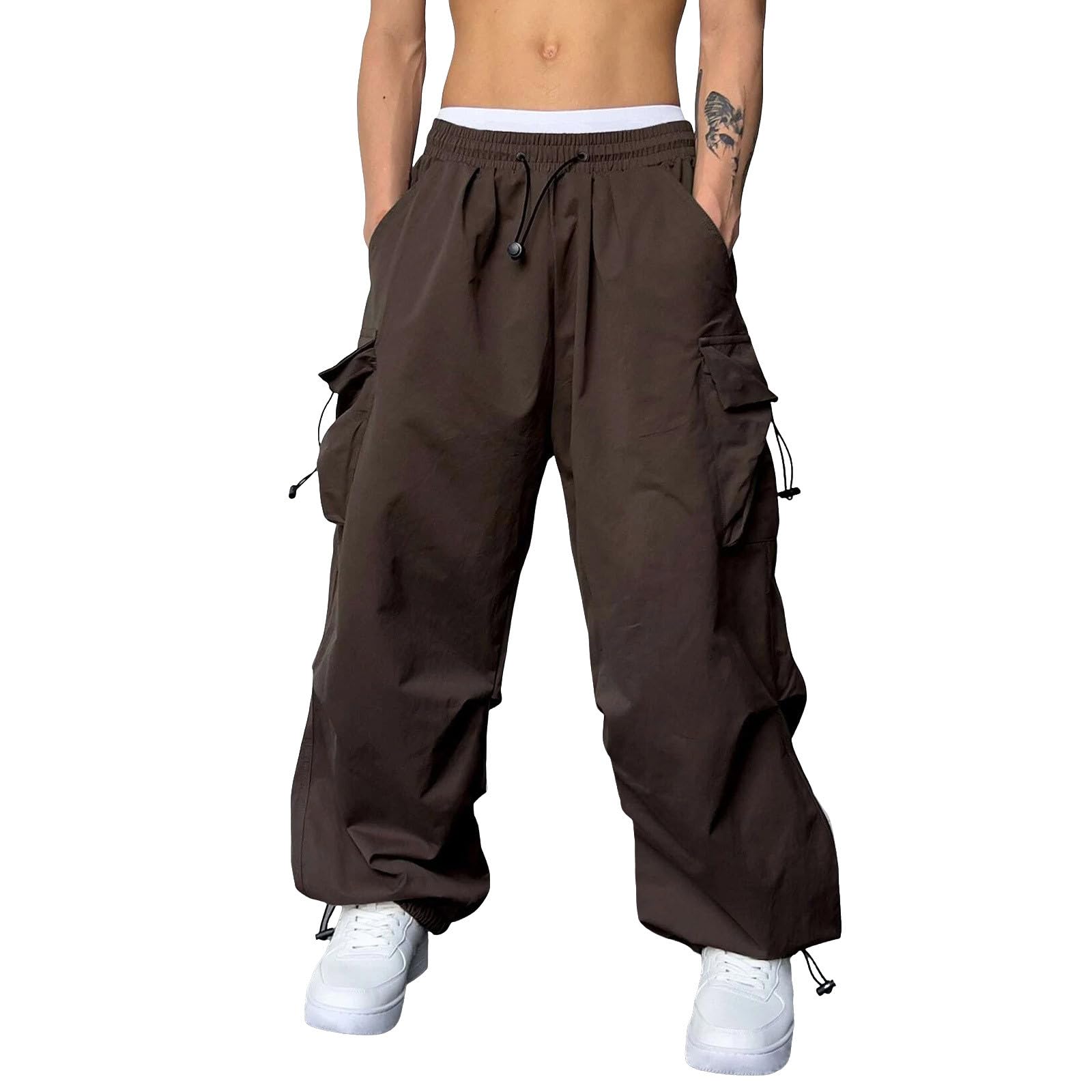 **Men's Cargo Pants with Elastic Waist & Flap Pockets - Baggy Parachute Pants for Hip Hop Streetwear | Outdoor, Work & Casual Wear**