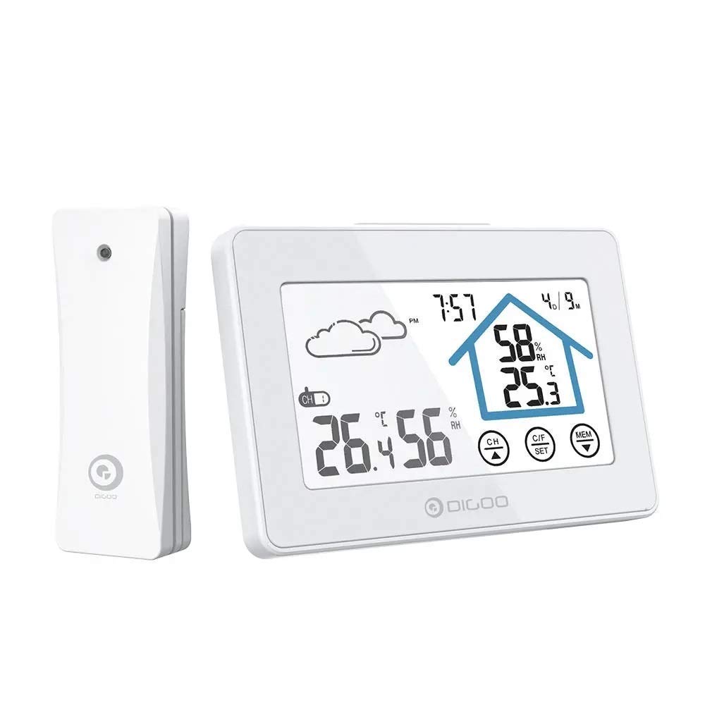 White Digital Alarm Clock with Weather Station - Indoor/Outdoor Temperature & Humidity Display, Low Power Consumption, for Home, Office, School - Wake Up to Accurate Weather Forecasts