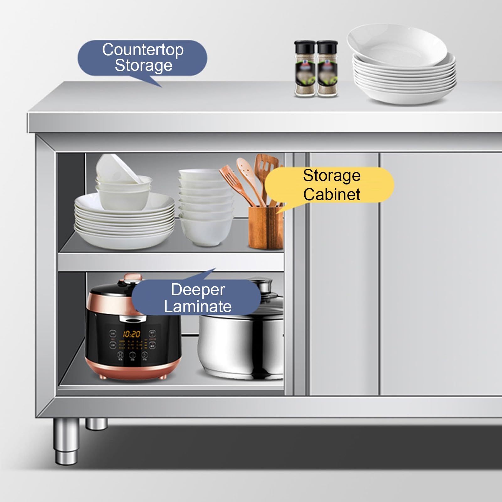 Stainless Steel Commercial Kitchen Prep Table with Storage Cabinet - Heavy Duty Metal Work Table for Restaurant, Bakery & Home Cooking - Large Workspace & Durable Design for Food Preparation & Catering