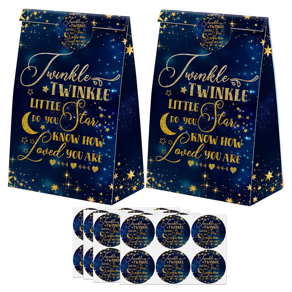 Twinkle Twinkle Little Star Party Favors - 24 Candy Bags with Stickers for Birthday Parties