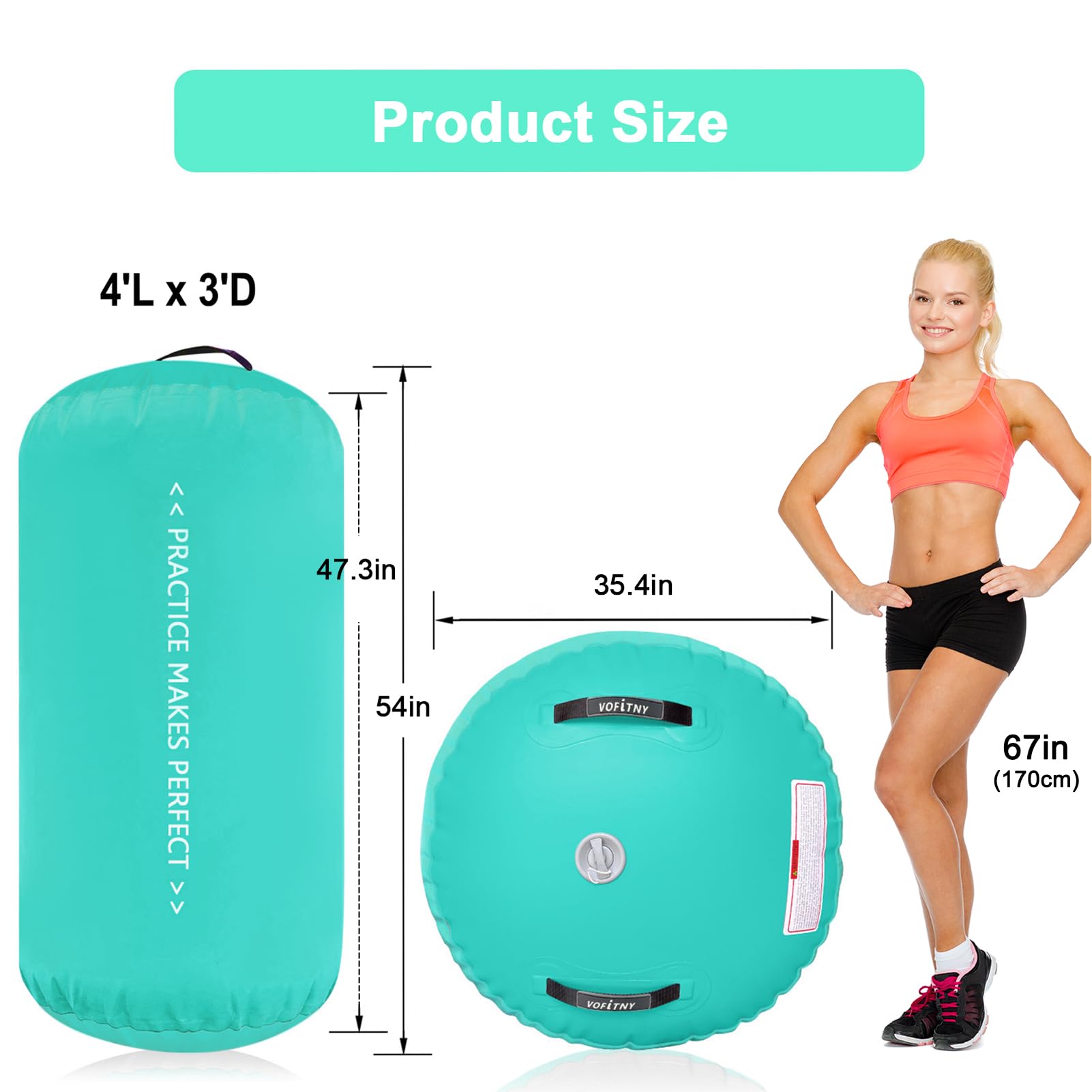 VOFiTNY Inflatable Gymnastics Air Mat & Tumble Track with Air Roller - Perfect for Home Training, Backyard Practice, and Kids Play