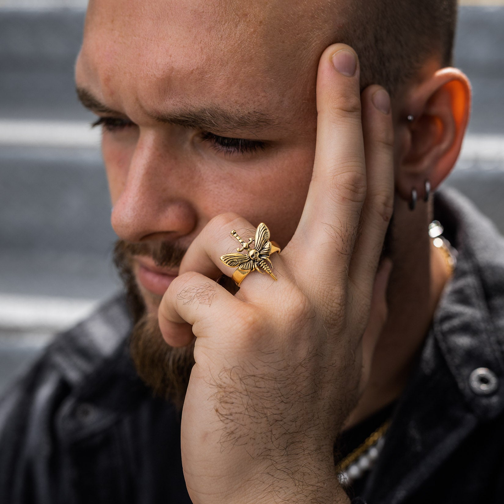 Gold Death's Head Moth Ring - Gothic Jewelry for Women & Men - Perfect for Halloween, Steampunk & Alternative Fashion Accessories