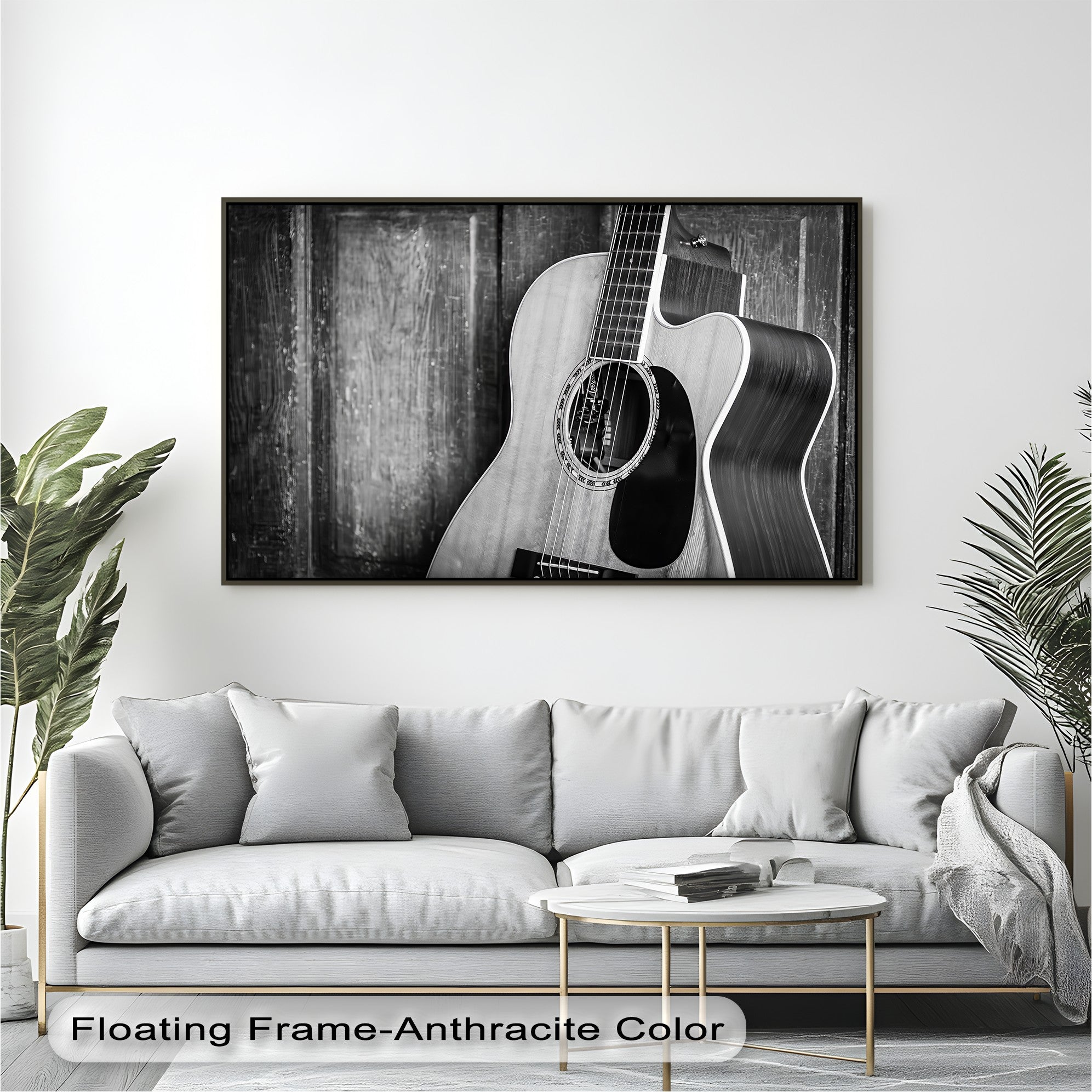 Acoustic Soul - Black and White Guitar Music Canvas Wall Art Print for Home & Office Decor - Perfect for Living Room, Bedroom, Studio