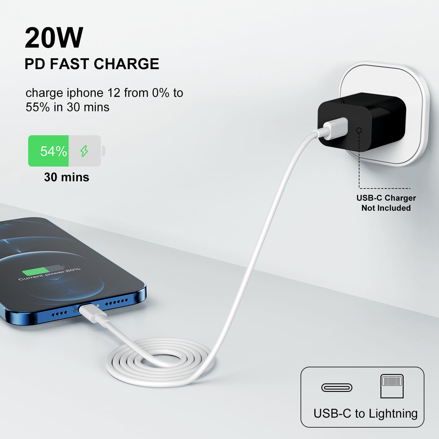 Apple MFi Certified 20W USB C Fast Charger Block - Type-C Wall Charging Plug & Power Adapter for iPhone 16 Pro Max/16 Pro/15 Plus/15 Pro Max/14/14 Pro Max/13/13 Pro/12/12 Mini/11 - Perfect for Home, Office & Travel (Black)