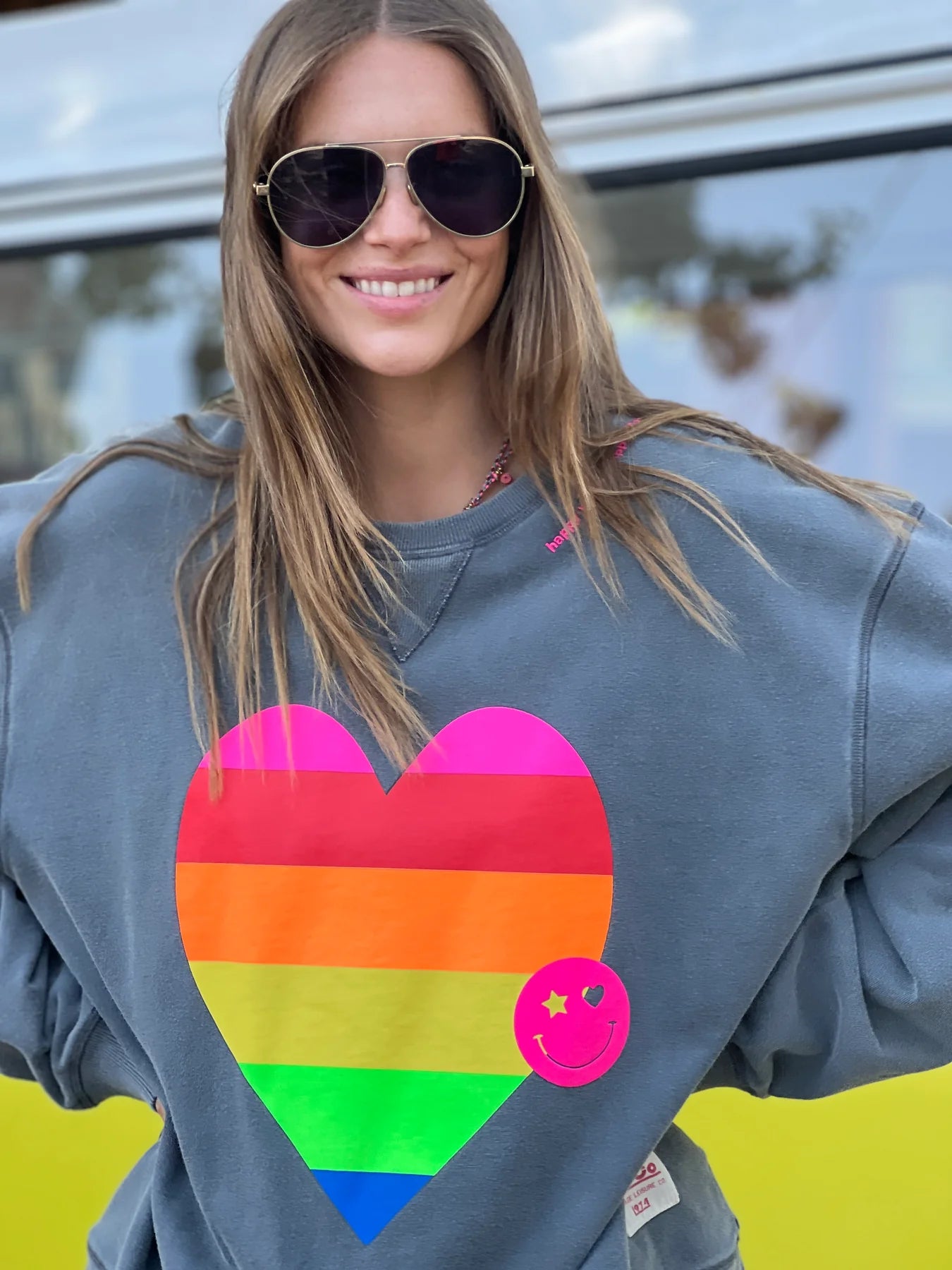 Vintage Heart Print Sweatshirt for Women - Soft & Cozy Charcoal Grey Pullover for Casual Wear, Date Nights & Layering