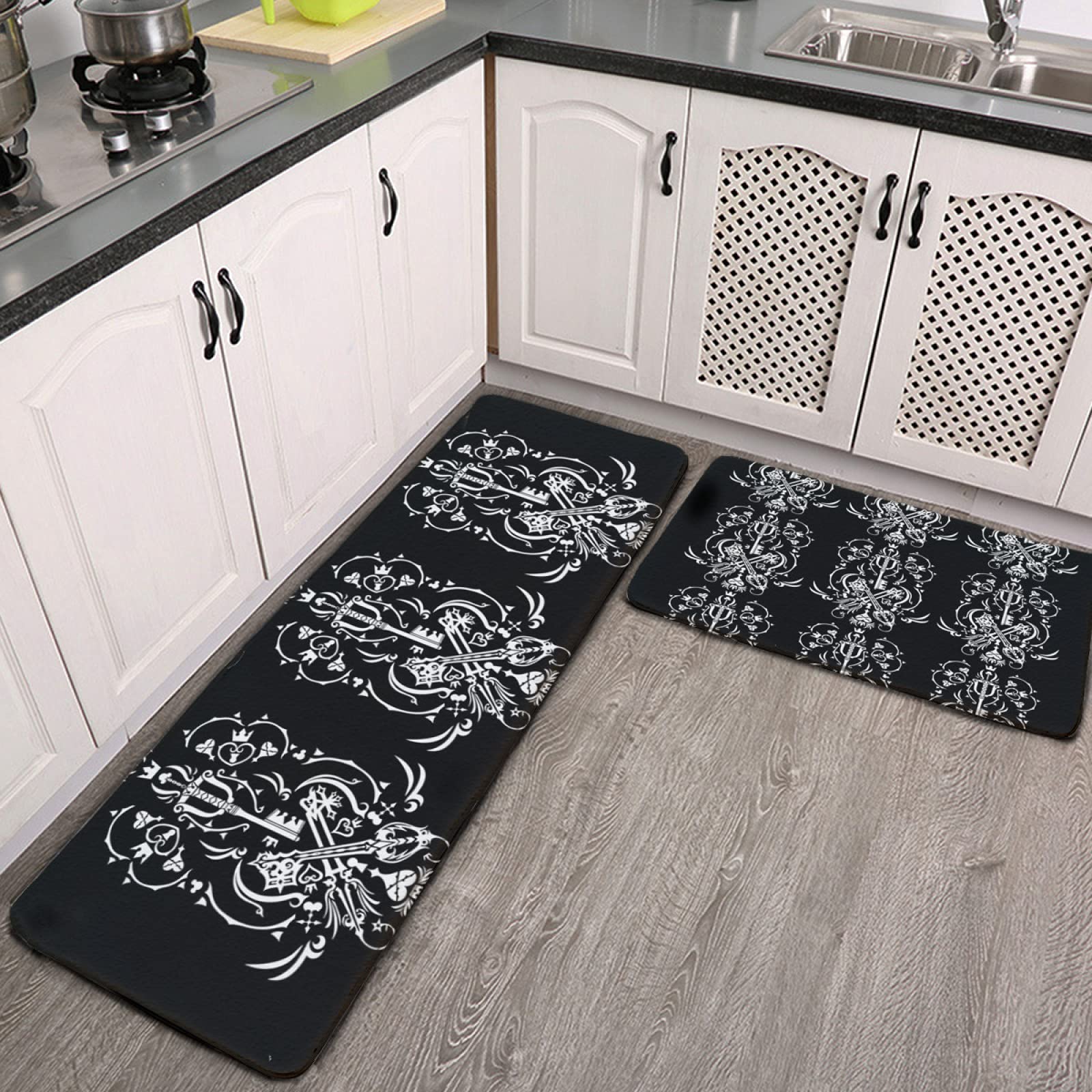 2 Pcs Non-Slip Kitchen Rug Set with Kingdom Hearts Design, Super Absorbent Washable Floor Mats for Kitchen, Bathroom, Laundry, and Entryway