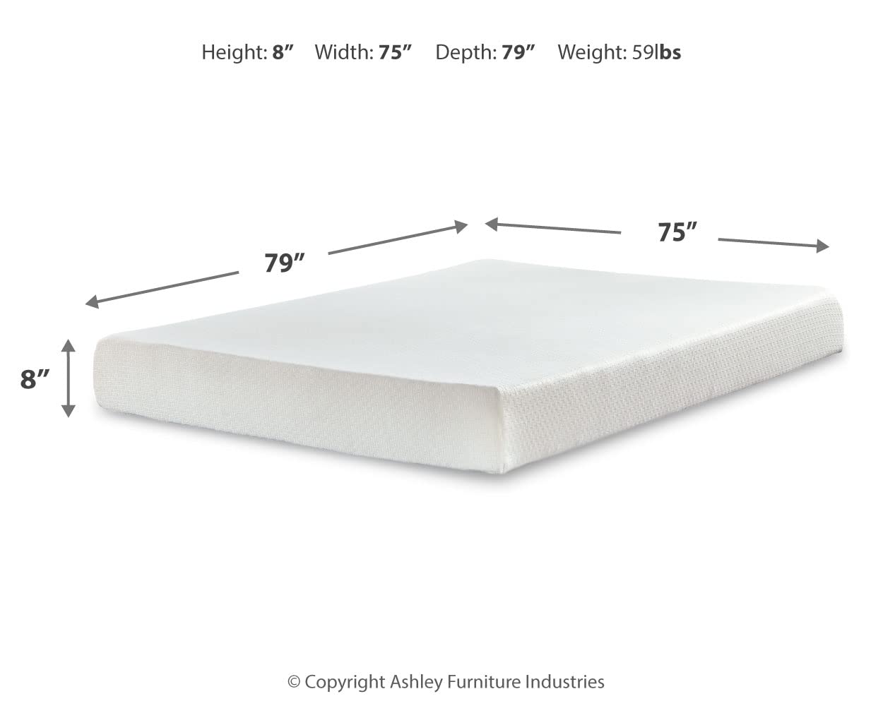 Signature Design by Ashley King Size Chime 8 Inch Medium Firm Gel Memory Foam Mattress - Green Tea & Charcoal Infused for Cool Sleep - Perfect for Back Pain Relief & Pressure Point Support in Master Bedrooms