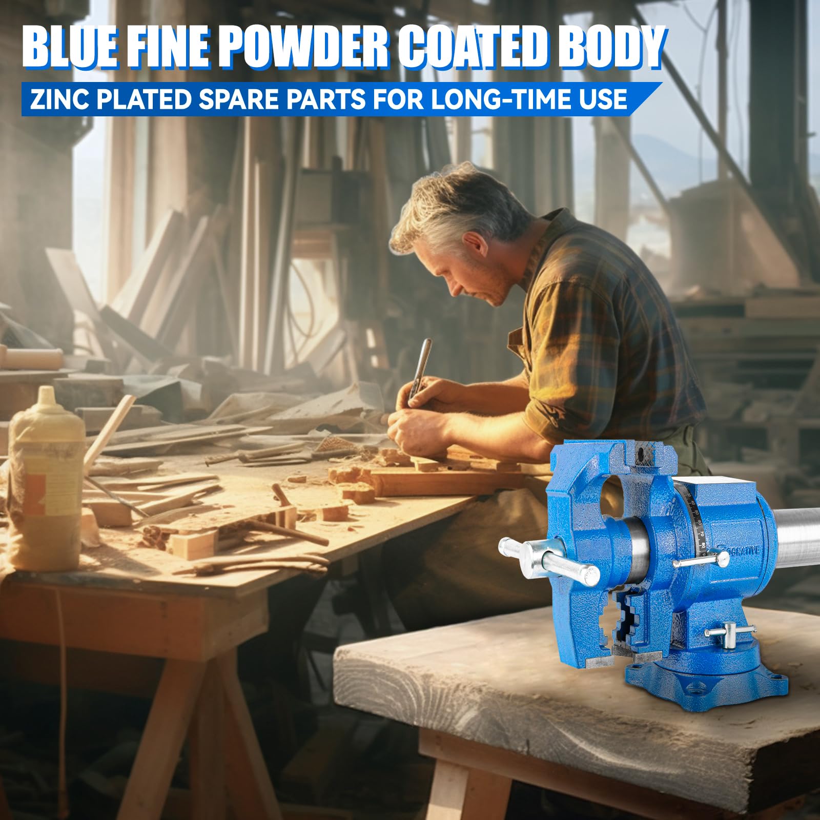 5-Inch Heavy Duty Bench Vise - 4000KG Clamp Force Ductile Iron Multi-Purpose Workbench Vice with 360° Rotation & Anvil (Blue) - Perfect for Metalworking, Woodworking & DIY Projects