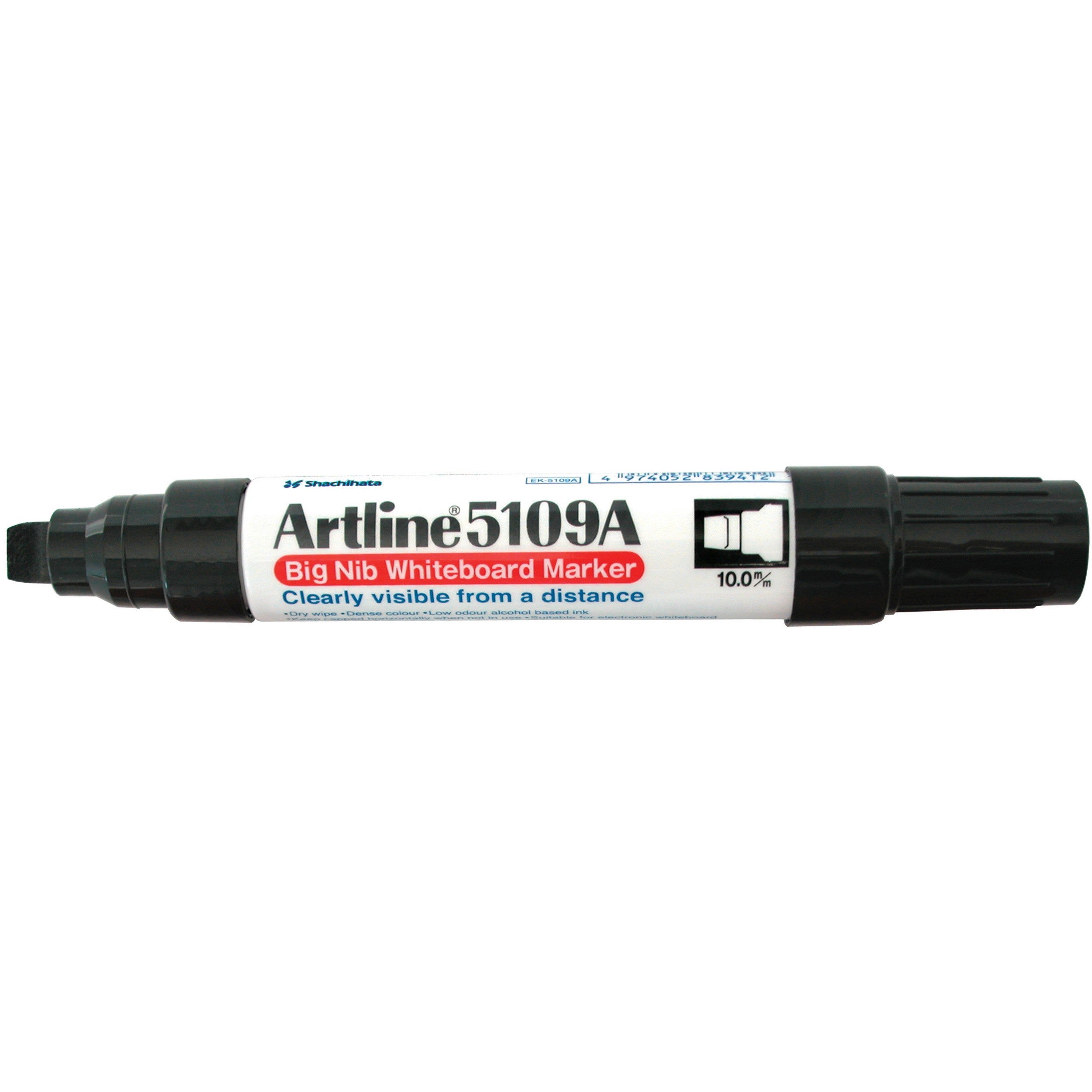 Artline 5109A Whiteboard Marker - 10mm Chisel Tip, Black Ink, 6-Pack for Office, Classroom & Home Use - Ideal for Presentations, Teaching & Daily Note Taking