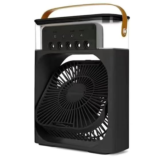 Portable Mini Desk Fan with Mist Spray - 4-in-1 Personal Air Cooler, Icy Fan, Humidifier & LED Night Light (Midnight Onyx) | Perfect for Home, Office & Outdoor Cooling