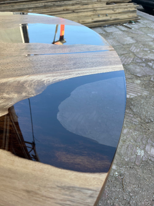 Handmade Custom Round Epoxy Resin Walnut Dining Table with Solid Wood Base - Perfect for Kitchen, Dining Room, and Modern Home Decor