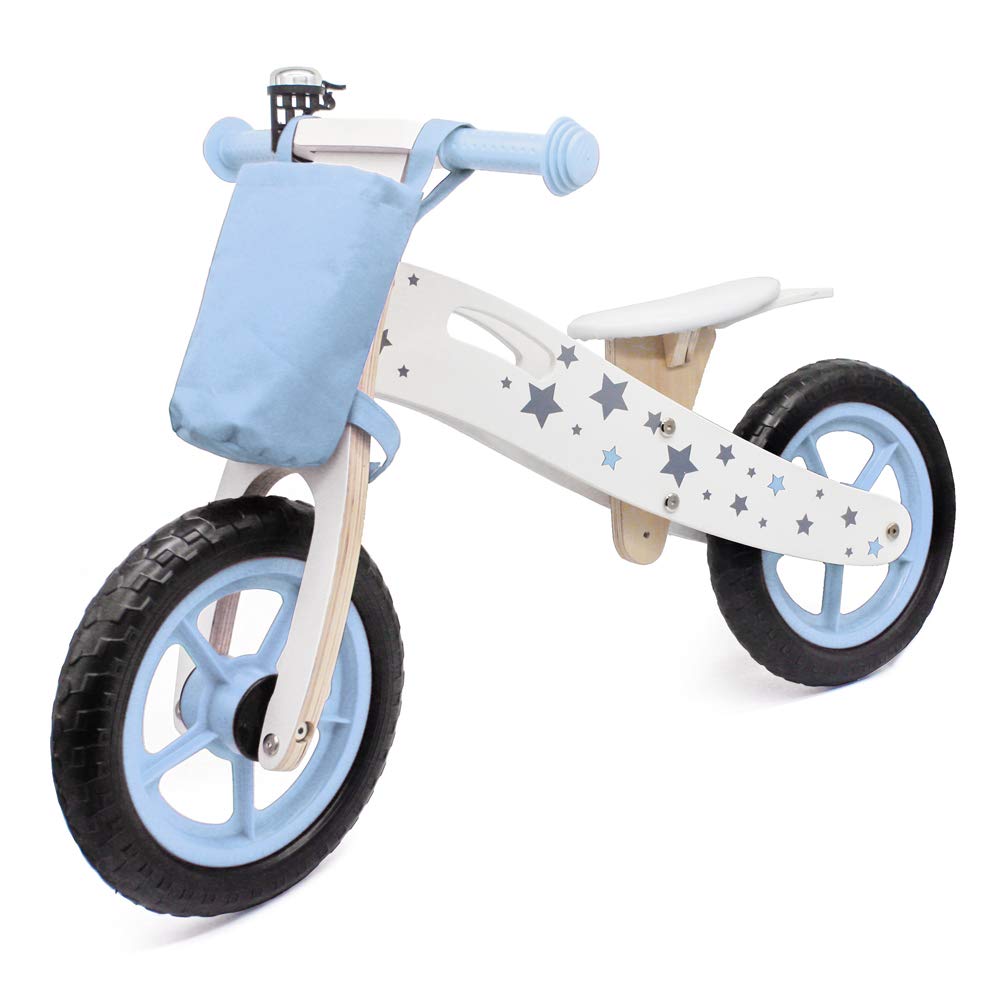 **Wooden Balance Bike for Kids - Star Model with Storage Bag & Safety Bell, Blue | Perfect for Toddler Learning & Outdoor Play**