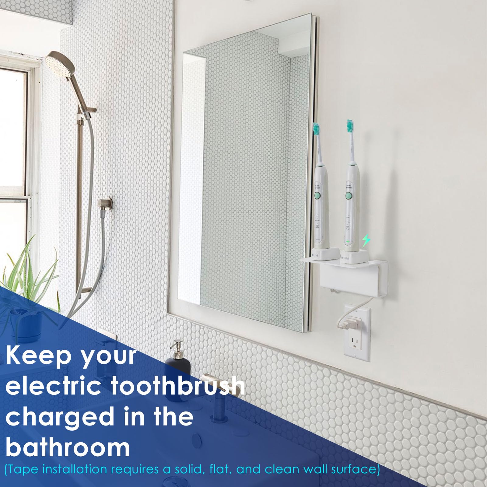 OAPRIRE Acrylic Wall Mount Electric Toothbrush Holder with Cable Organizer - Space Saving Bathroom Organizer for Oral Care Essentials - Perfect for Charging Toothbrushes in Small Bathrooms & Vanities (White)