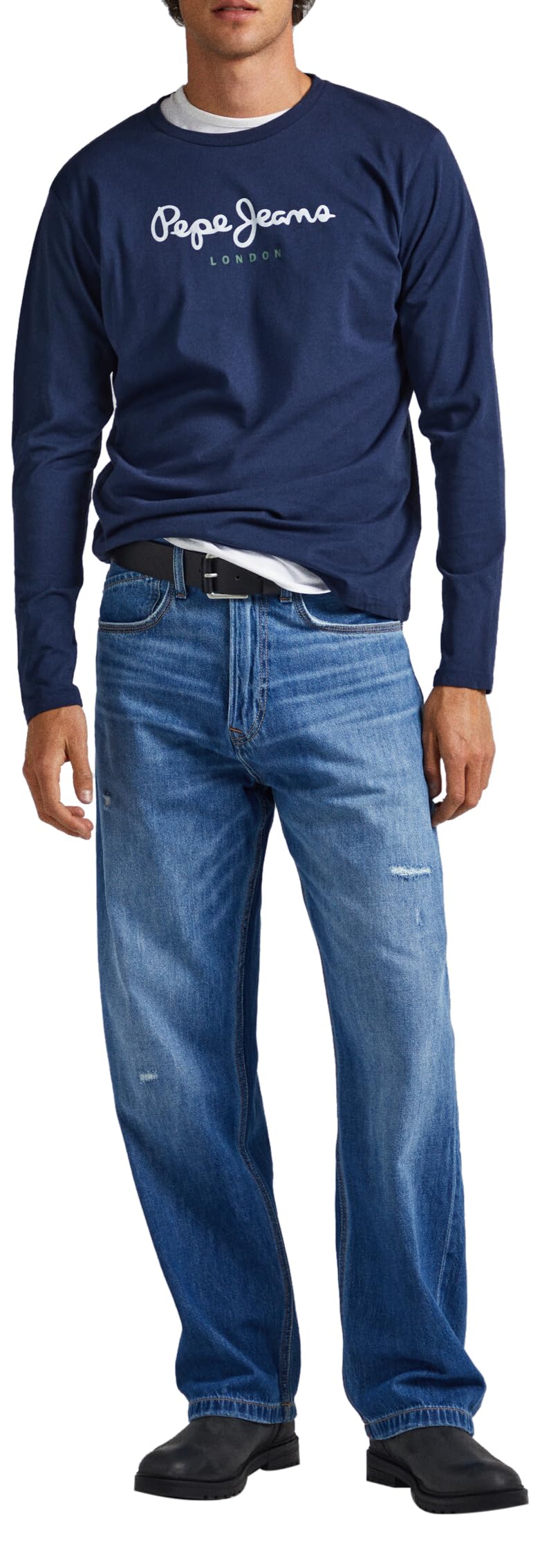 Pepe Jeans Eggo Long Sleeve T-Shirt & Polo Shirt for Men - Navy Blue - XXL Size - Casual & Office Wear
