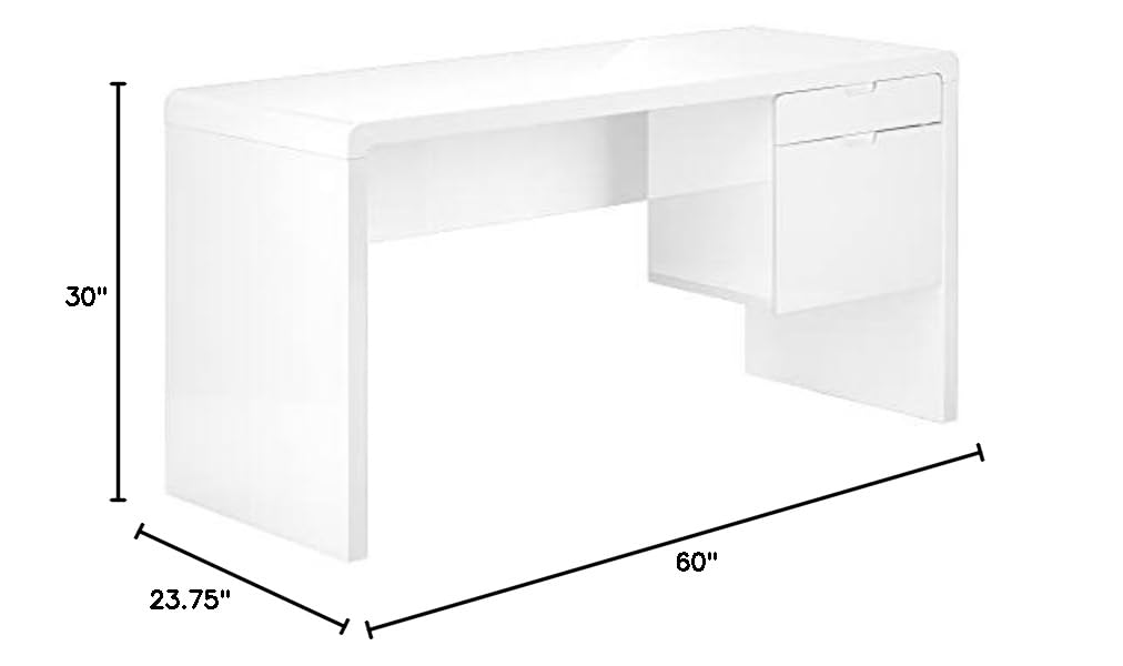 Monarch Specialties I 7581 60-Inch Modern Computer Desk with Storage Drawers - Home Office & Laptop Workstation (Left/Right Setup, Glossy White Laminate) - Perfect for Small Spaces, Remote Work & Contemporary Home Offices
