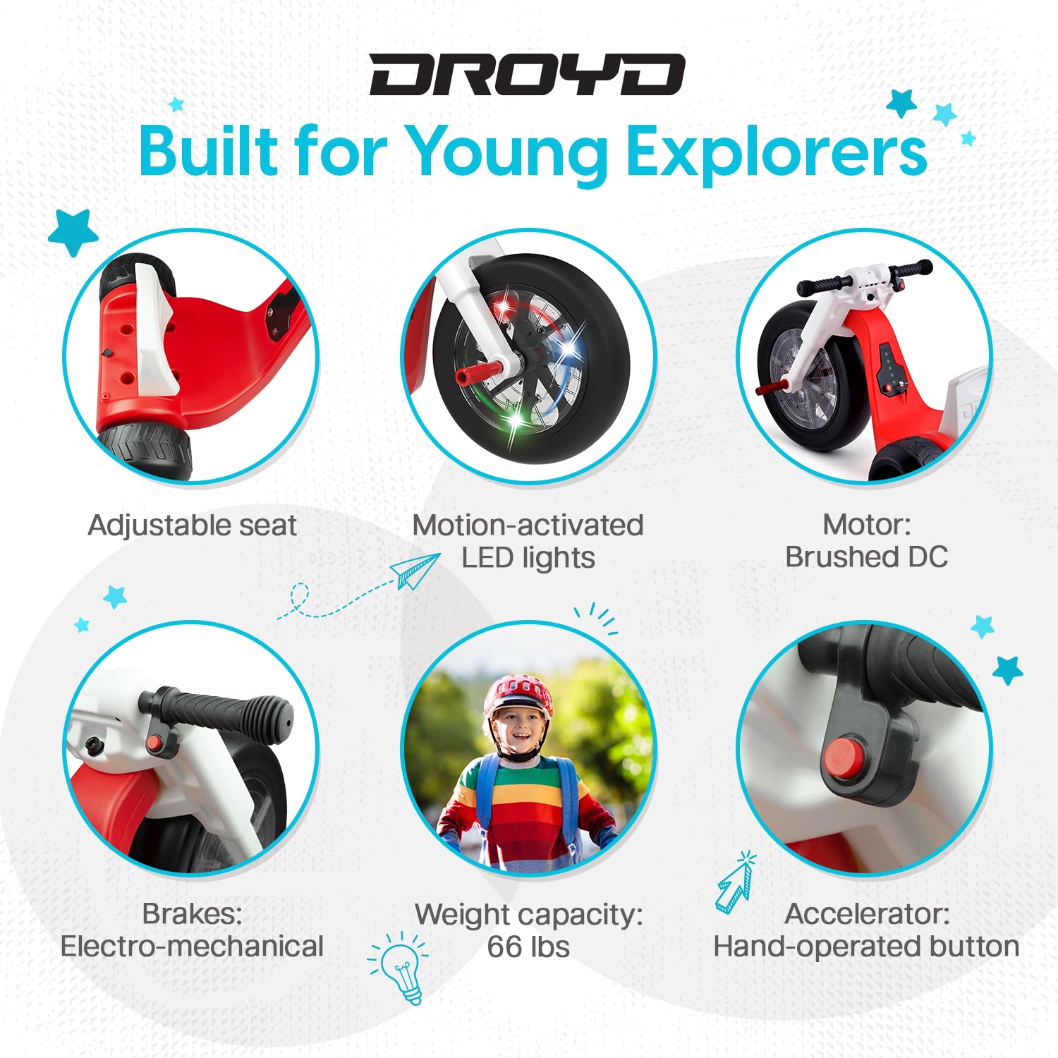 Droyd 24V Electric Tricycle for Kids Ages 3-6 Years - Adjustable Seat, LED Lights & Parental Speed Control - 3-6 MPH Max Speed with 45 Min Ride Time - Perfect Birthday Gift for Boys & Girls - Great for Backyard Rides, Park Adventures & Neighborhood Cruising