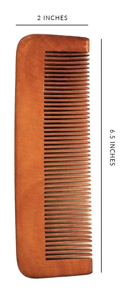 Natural Neem Wood Hair Comb for Men & Women - Fine Tooth Comb for Wet & Dry Hair, Beard Detangler - Handcrafted Bamboo Comb for Straight, Curly & Wavy Hair - Perfect for Travel, Home & Salon Use