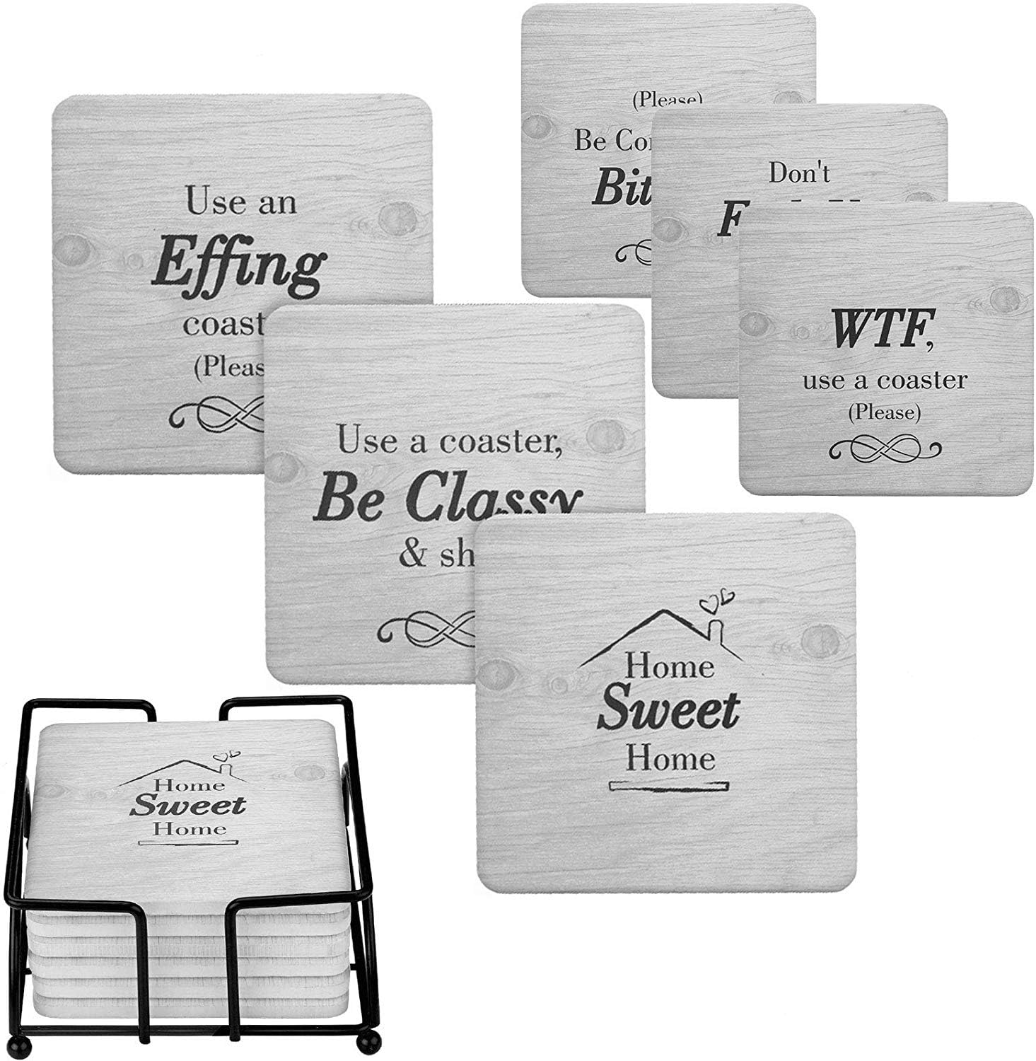 Funny White Elephant Gifts for Adults - Secret Santa Coasters Set with Holder - Christmas Stocking Stuffers for Men & Women - Gag Gifts for Couples, Birthday & Housewarming - Cool Friend Presents for Her & Him - Perfect for Office Parties, Holiday Gatherings & Gift Exchanges
