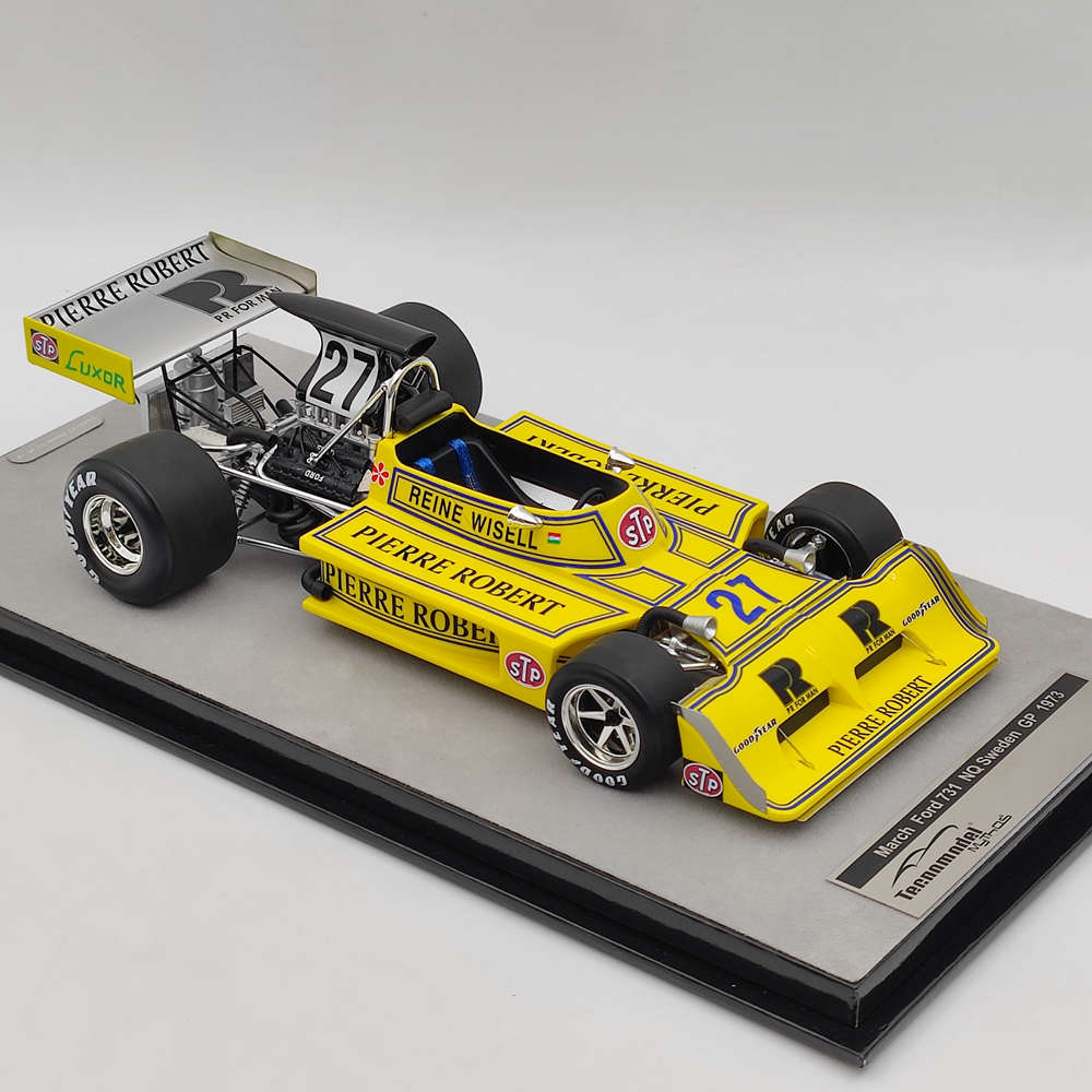 1/18 Scale Ford 731 NQ Sweden GP 1973 #27 Reine Wisell's TM18 289C Yellow Resin Model Car - Limited Edition Collectible for Racing Fans & Diecast Enthusiasts - Perfect for Display, Gifts, and Racing Memorabilia Collections