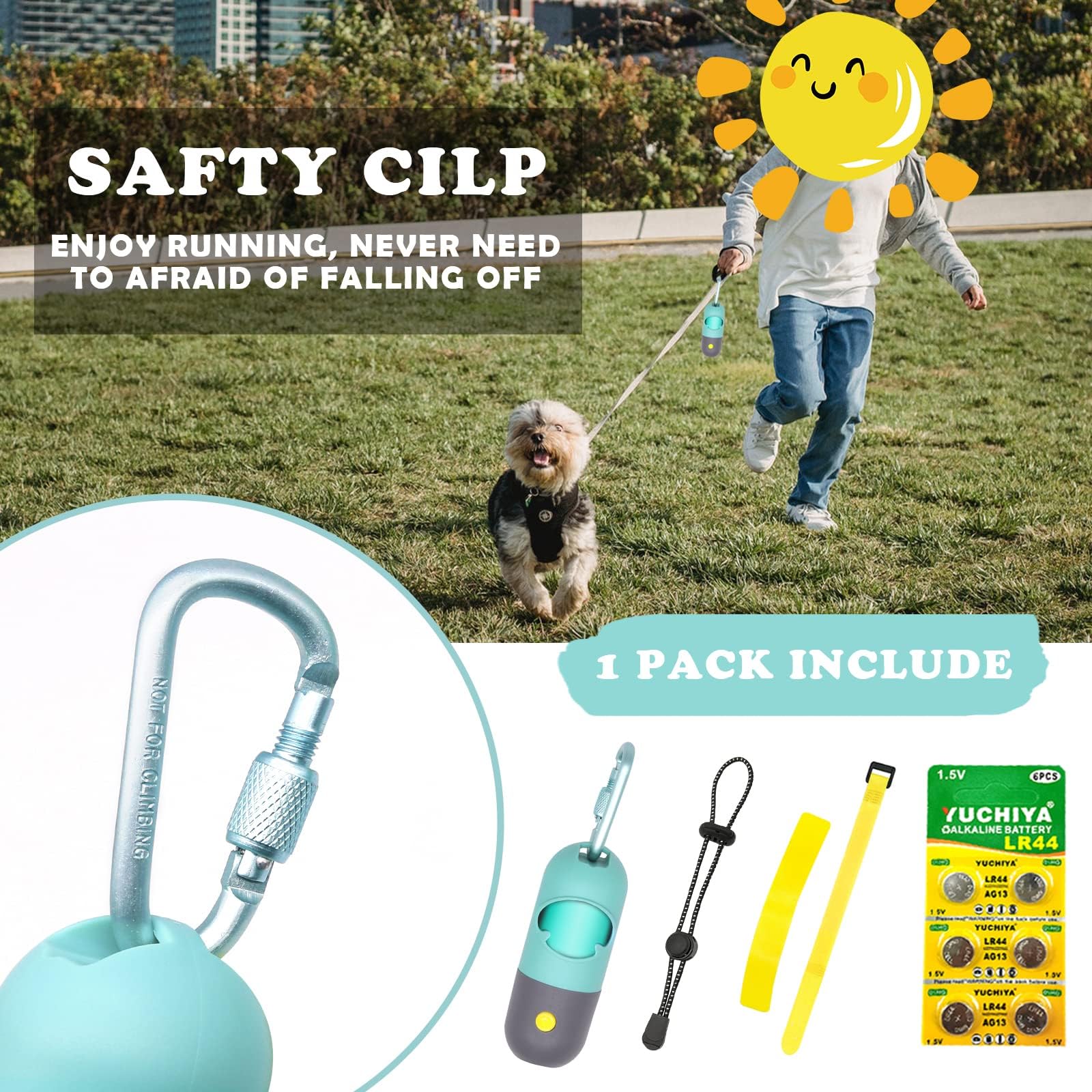 LED Flashlight Dog Poop Bags Holder - Leash Attachable Pet Waste Bag Dispenser with Leak-Proof Trash Bags (2 Holders + 30 Bags, Crystal Blue) - Perfect for Night Walks, Park Visits & Outdoor Adventures with Your Dog