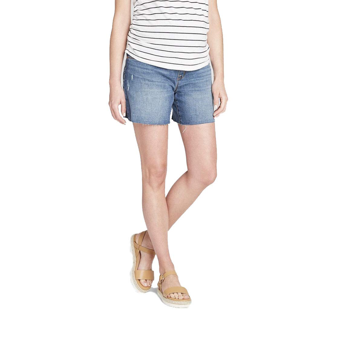 Isabel Maternity by Ingrid & Isabel Women's Maternity Boyfriend Jean Shorts with Crossover Panel - Comfortable & Stylish for Pregnancy, Perfect for Summer Outings & Casual Wear