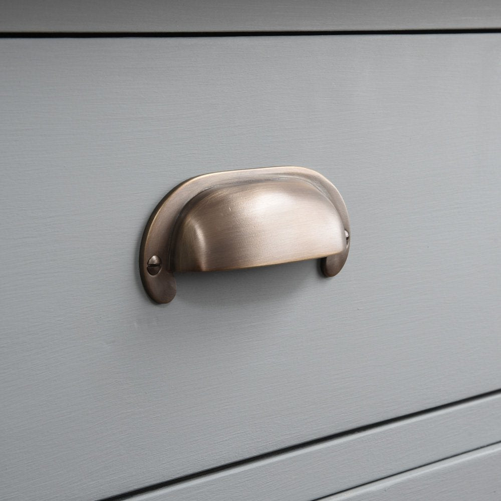 Vintage Distressed Antique Brass Large Curved Hooded Drawer Pull - Cabinet Hardware for Kitchen, Bathroom & Furniture Restoration Projects
